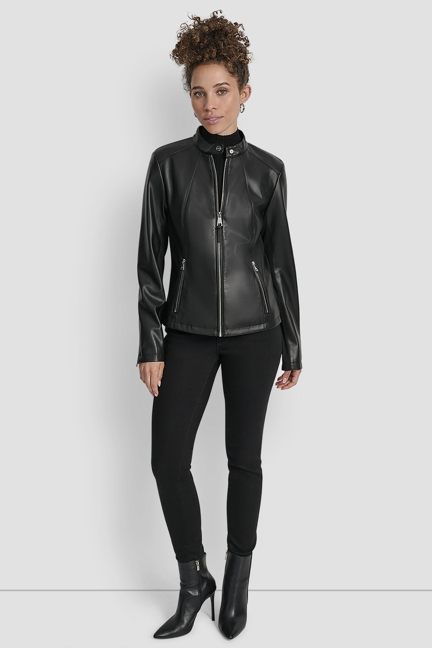 FAUX LEATHER MOTO JACKET WITH SNAP COLLAR VIEW 7 | Jackets & Trench Coats