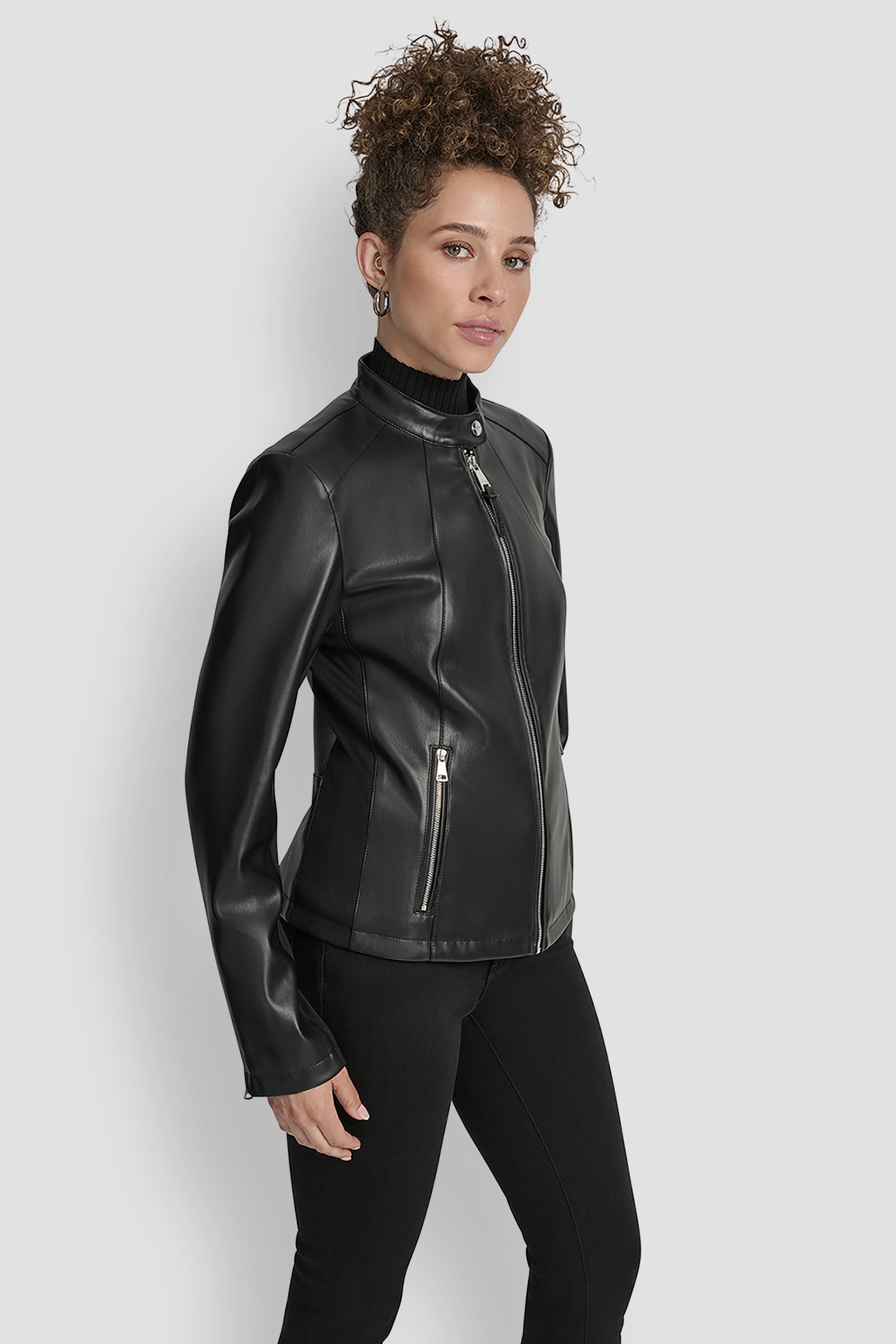 FAUX LEATHER MOTO JACKET WITH SNAP COLLAR VIEW 3 | Jackets & Trench Coats