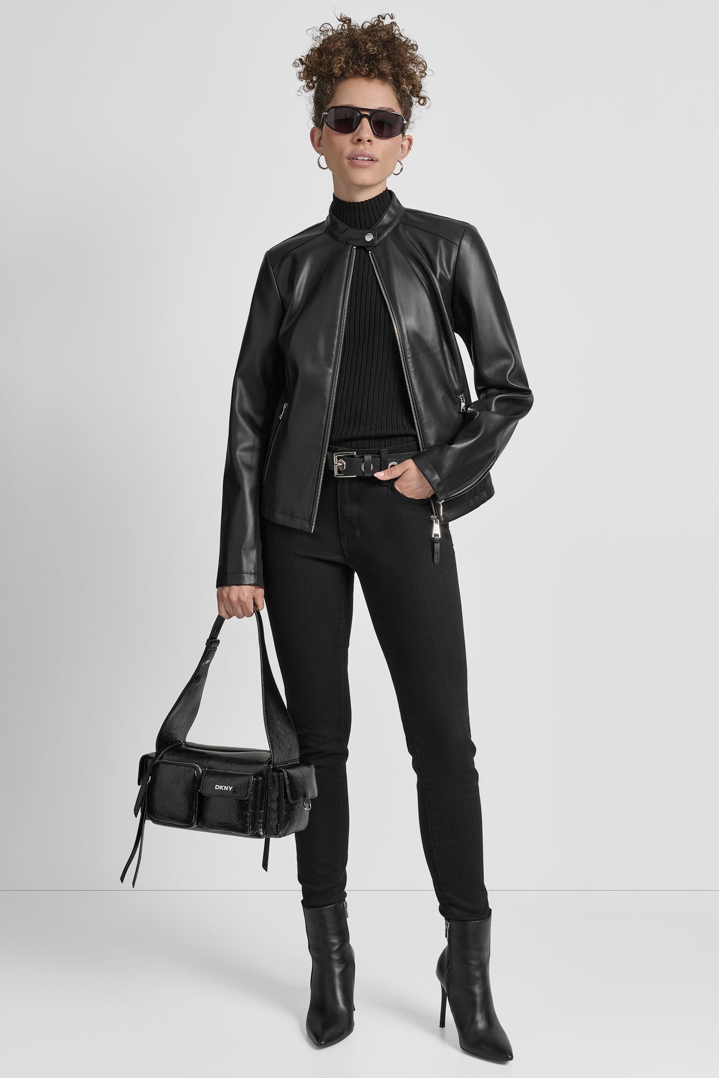 FAUX LEATHER MOTO JACKET WITH SNAP COLLAR VIEW 9 | Jackets & Trench Coats
