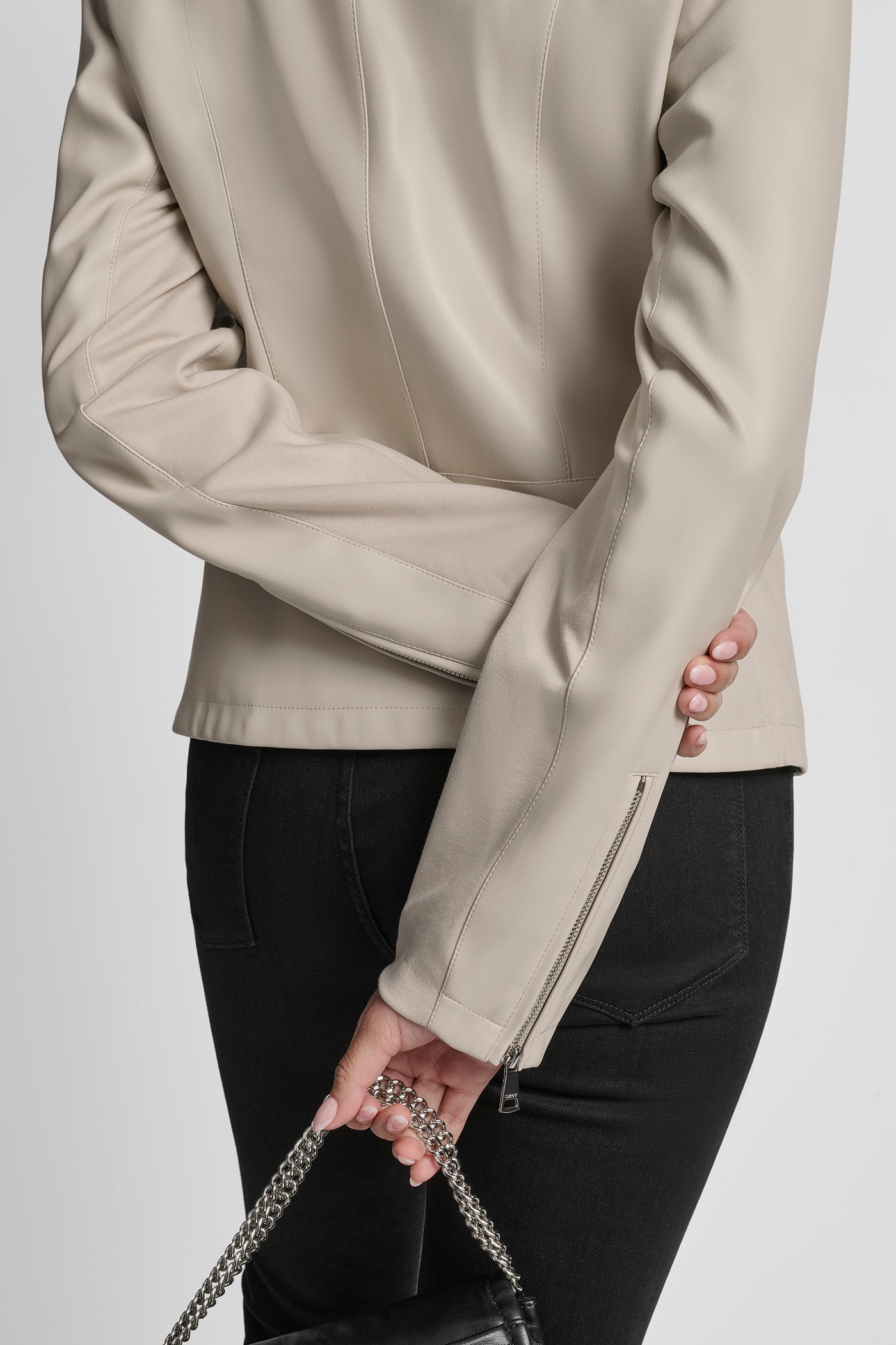 FAUX LEATHER MOTO JACKET WITH SNAP COLLAR VIEW 6 | New Arrivals