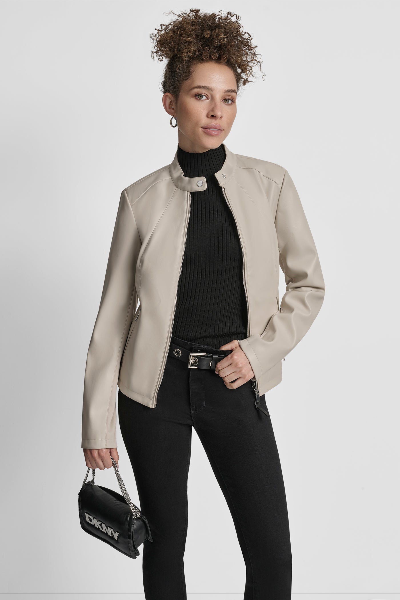 FAUX LEATHER MOTO JACKET WITH SNAP COLLAR VIEW 5 | New Arrivals