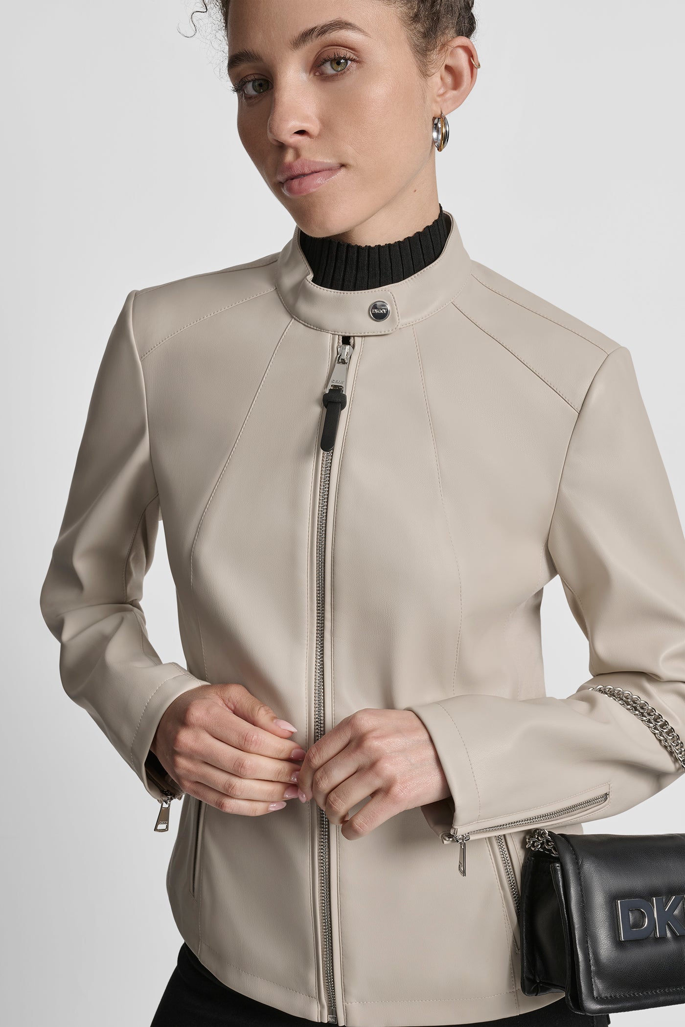 FAUX LEATHER MOTO JACKET WITH SNAP COLLAR VIEW 4 | New Arrivals