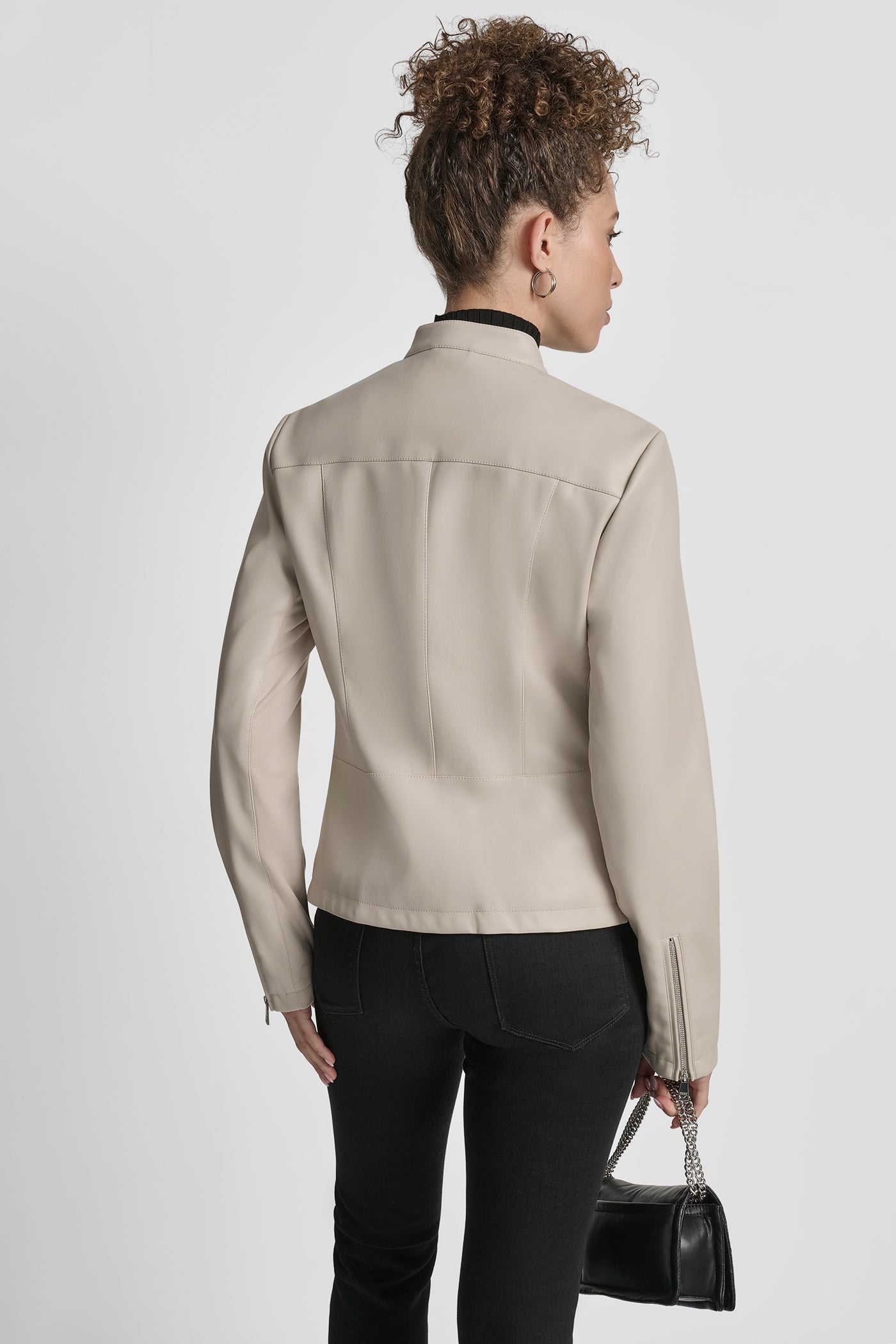 STONE FAUX LEATHER MOTO JACKET WITH SNAP COLLAR, VIEW 2 | Jackets & Blazers