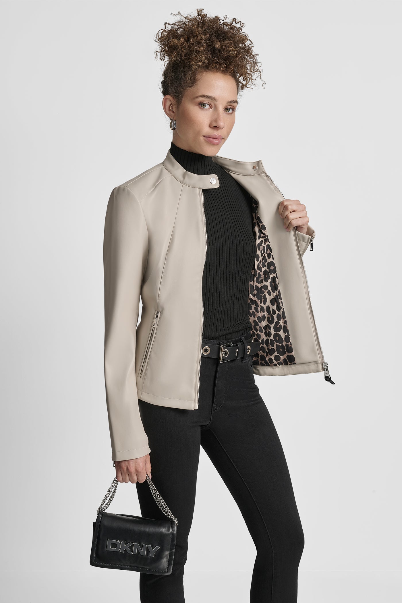 FAUX LEATHER MOTO JACKET WITH SNAP COLLAR VIEW 3 | New Arrivals