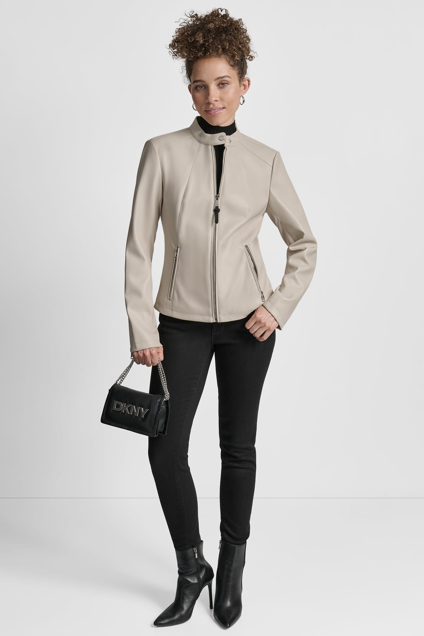 FAUX LEATHER MOTO JACKET WITH SNAP COLLAR VIEW 9 | New Arrivals