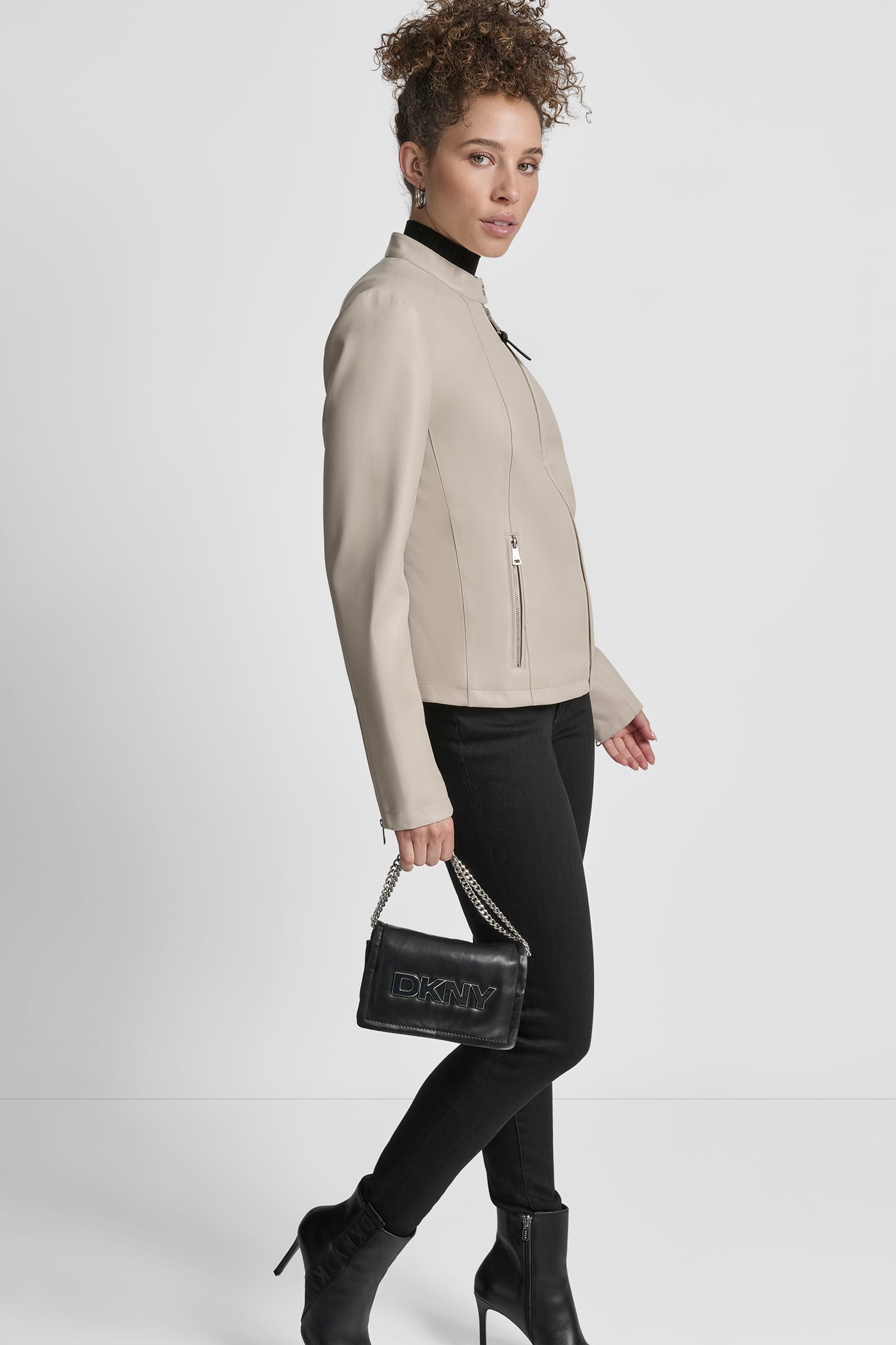 FAUX LEATHER MOTO JACKET WITH SNAP COLLAR VIEW 8 | New Arrivals