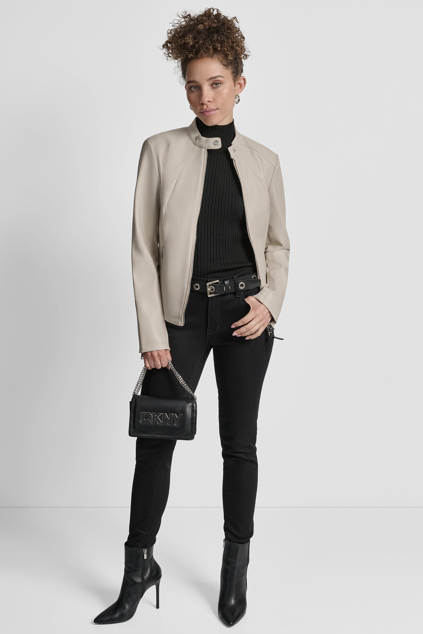 FAUX LEATHER MOTO JACKET WITH SNAP COLLAR VIEW 7 | New Arrivals