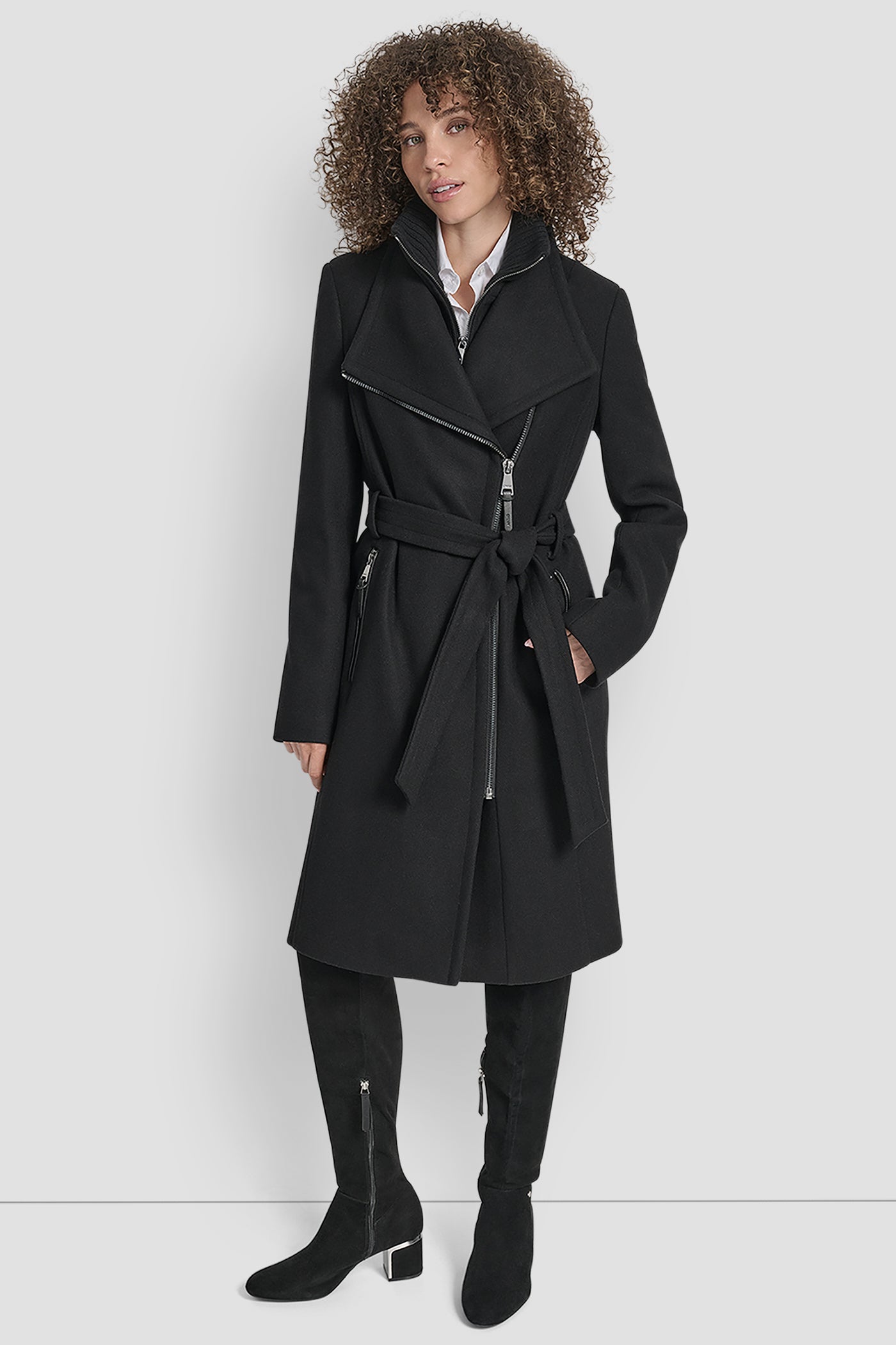 Black WOOL WRAP JACKET WITH INSERT, VIEW 1 | 9-5 Edit