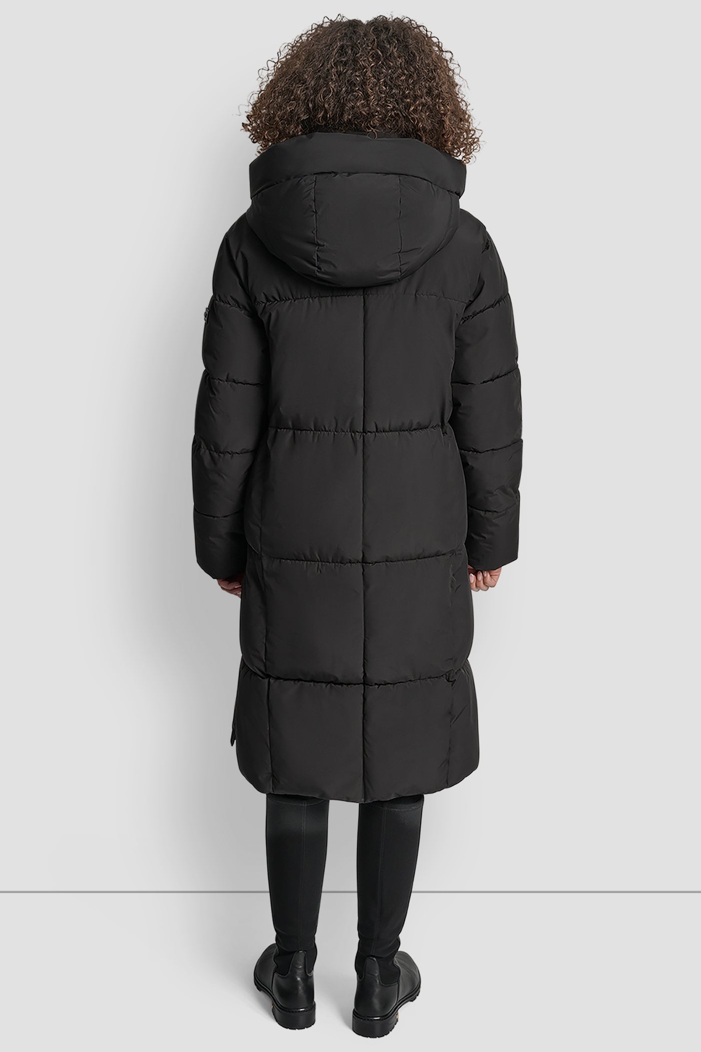 Black MID LENGTH PUFFER JACKET, BACK VIEW | WOMENS COATS & JACKETS