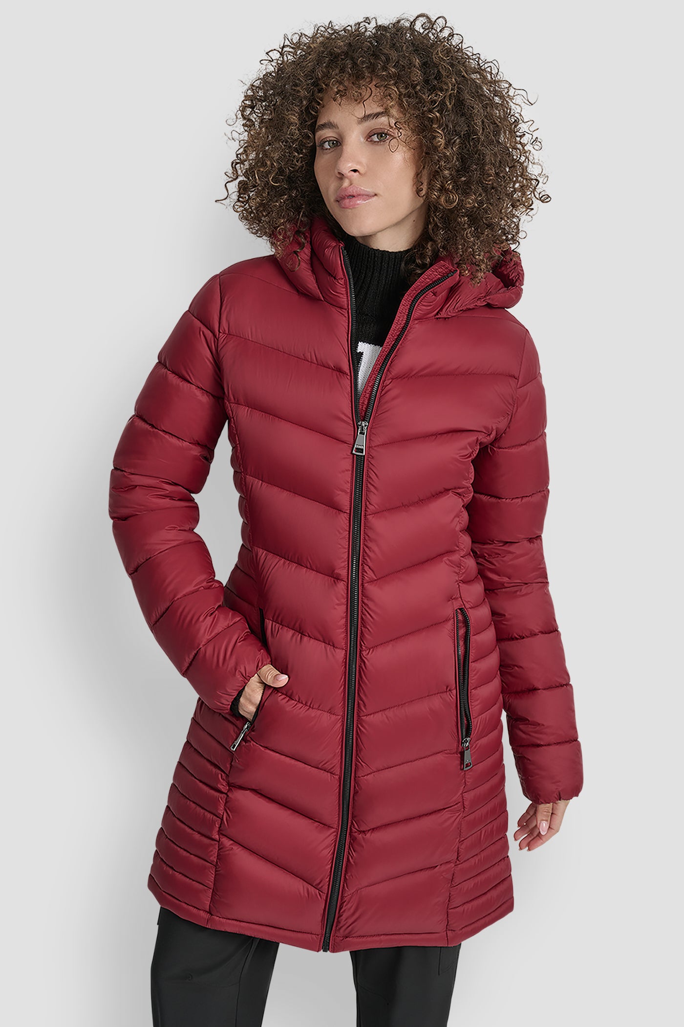 TIBETAN MIDI PUFFER JACKET WITH SIDE POCKETS, FRONT VIEW | WOMENS COATS & JACKETS
