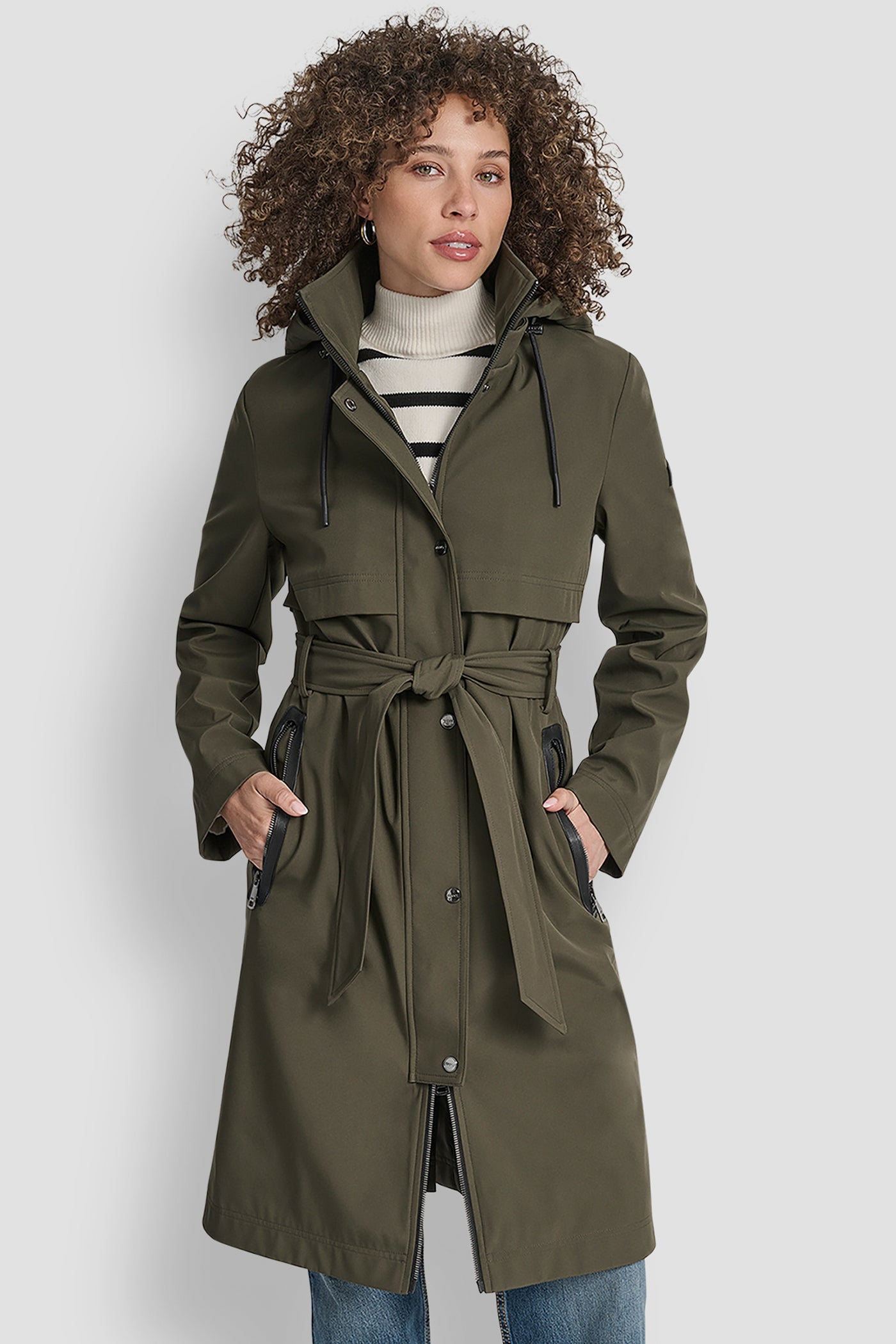 LODEN LONG WAIST BELT TRENCH COAT, BACK VIEW | WOMENS COATS & JACKETS