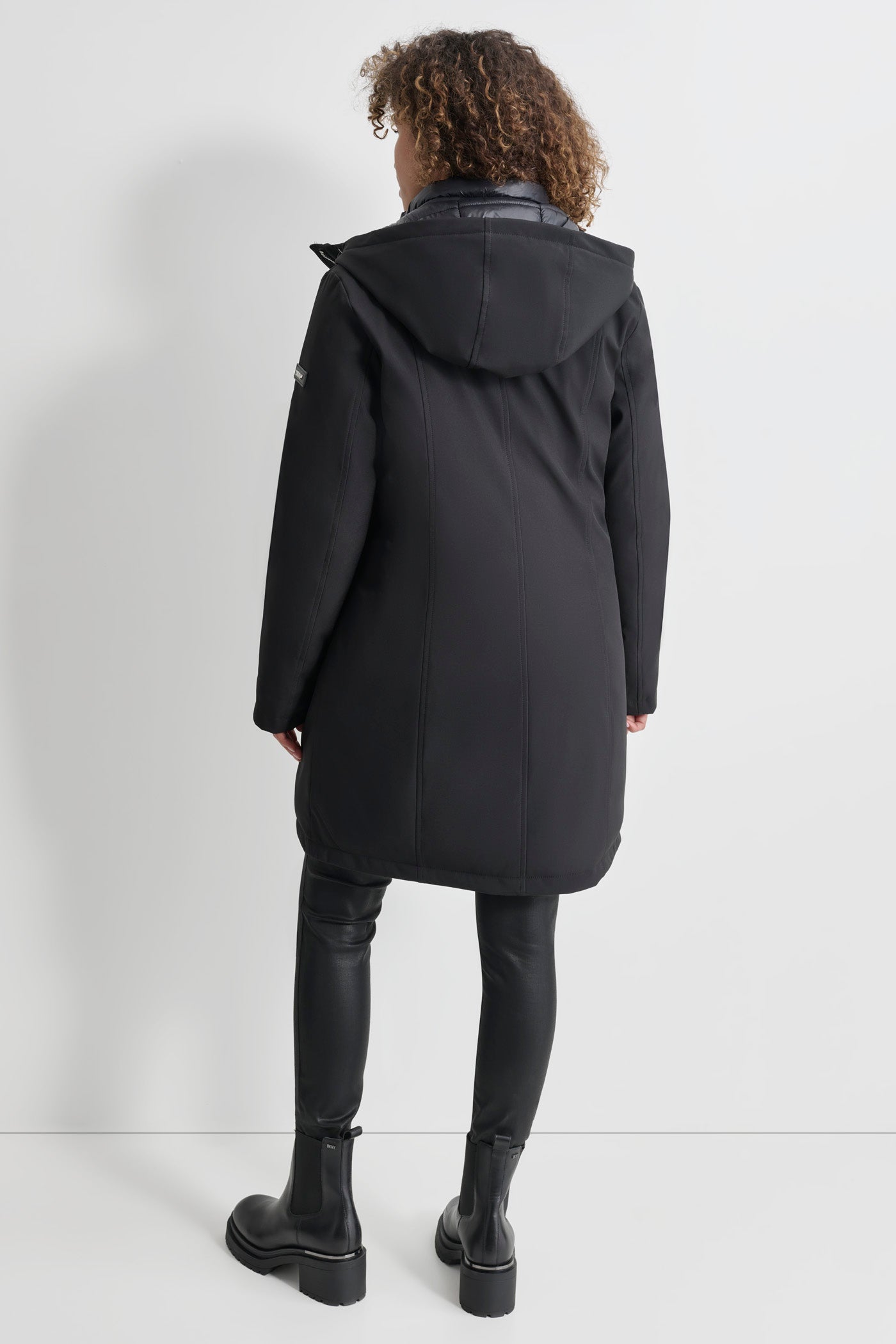 Black MID LENGTH SOFT SHELL JACKET, BACK VIEW | Not Clearance or Preorder