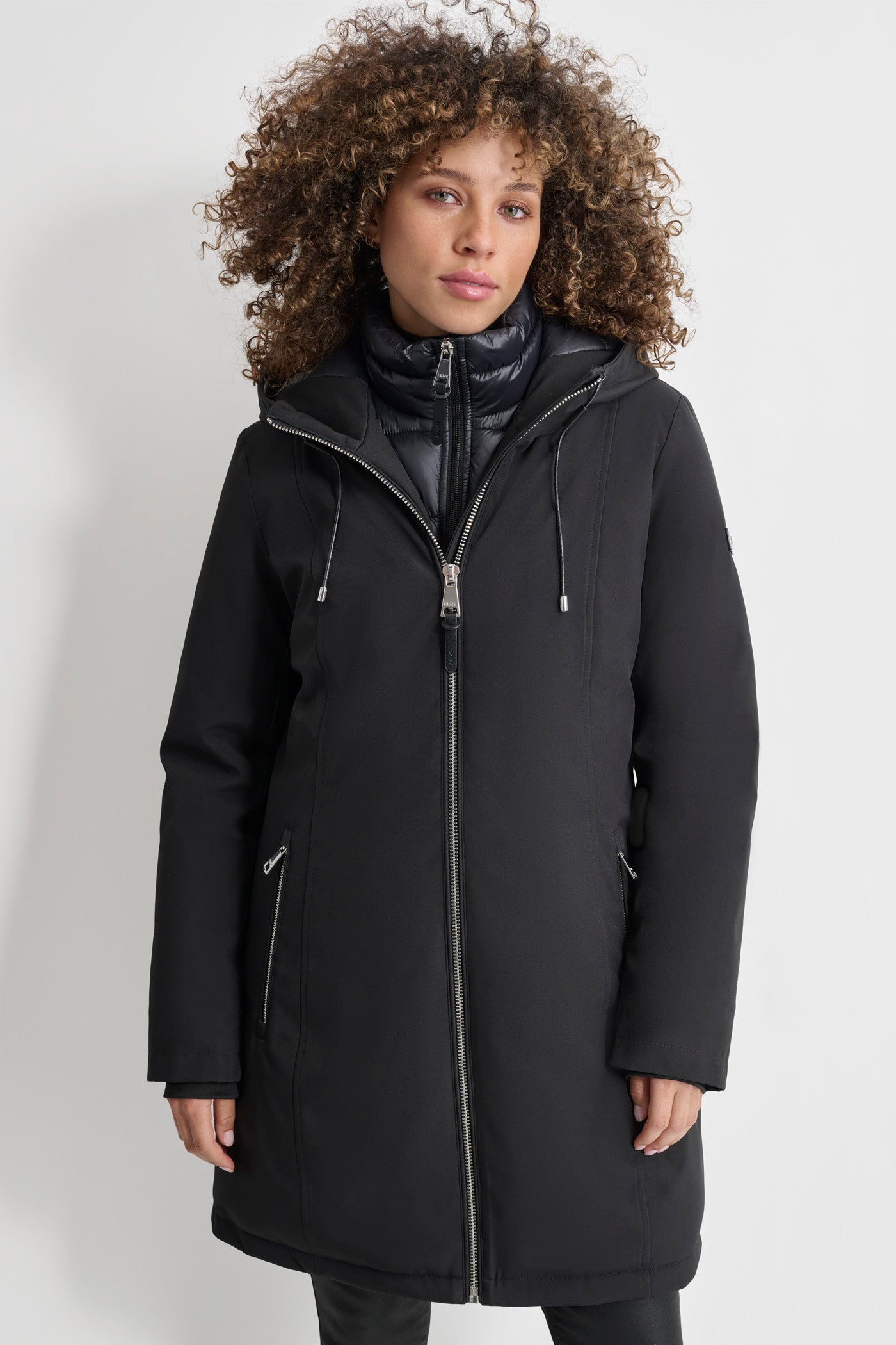 Black MID LENGTH SOFT SHELL JACKET, FRONT VIEW | Not Clearance or Preorder