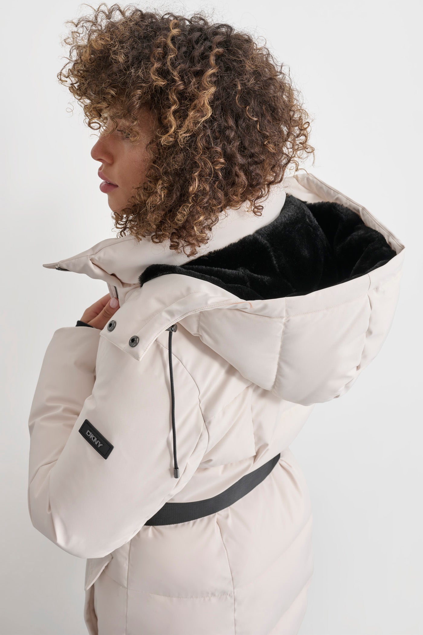 BOX QUILT LONG PUFFER WITH BELT VIEW 5