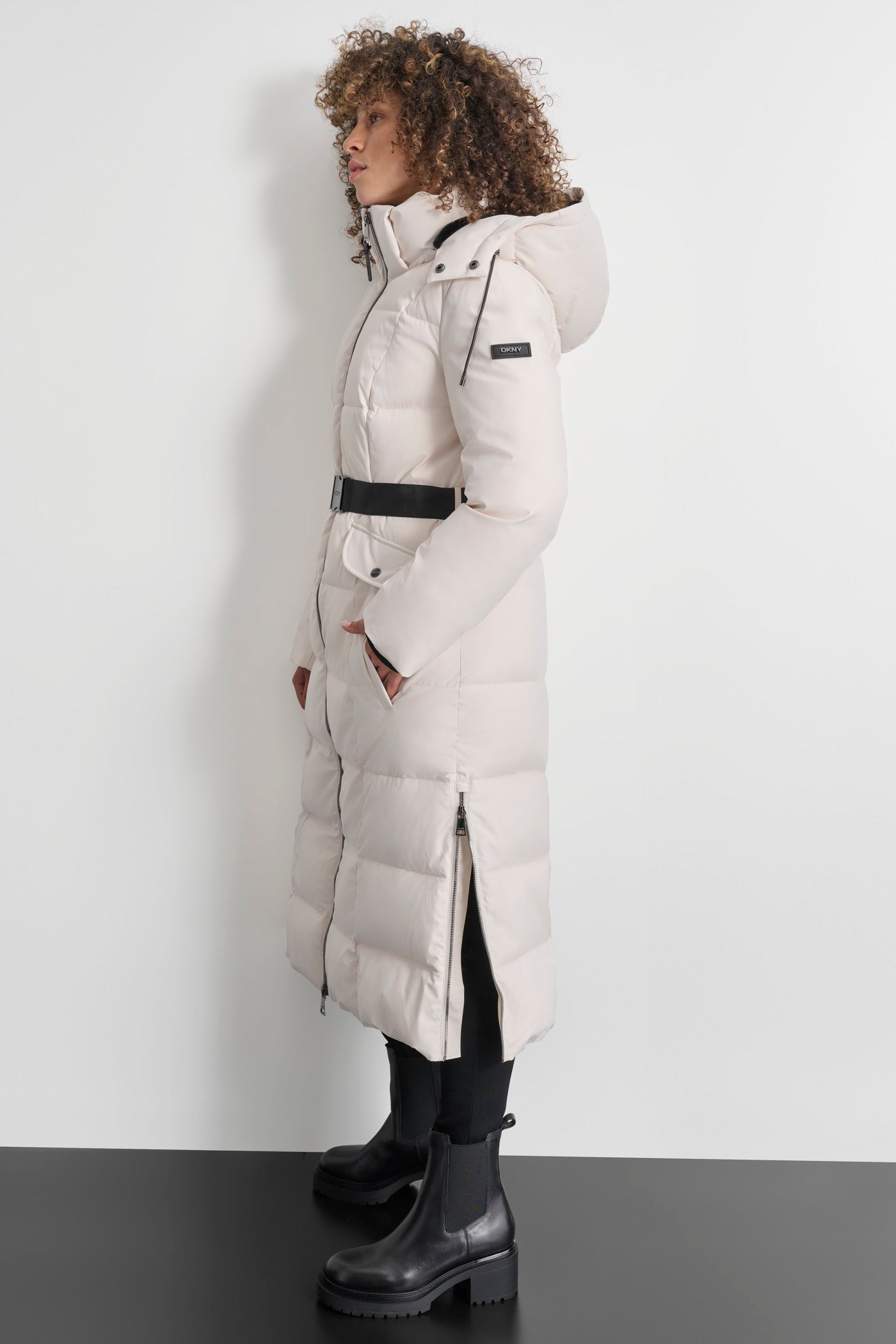 BOX QUILT LONG PUFFER WITH BELT VIEW 4