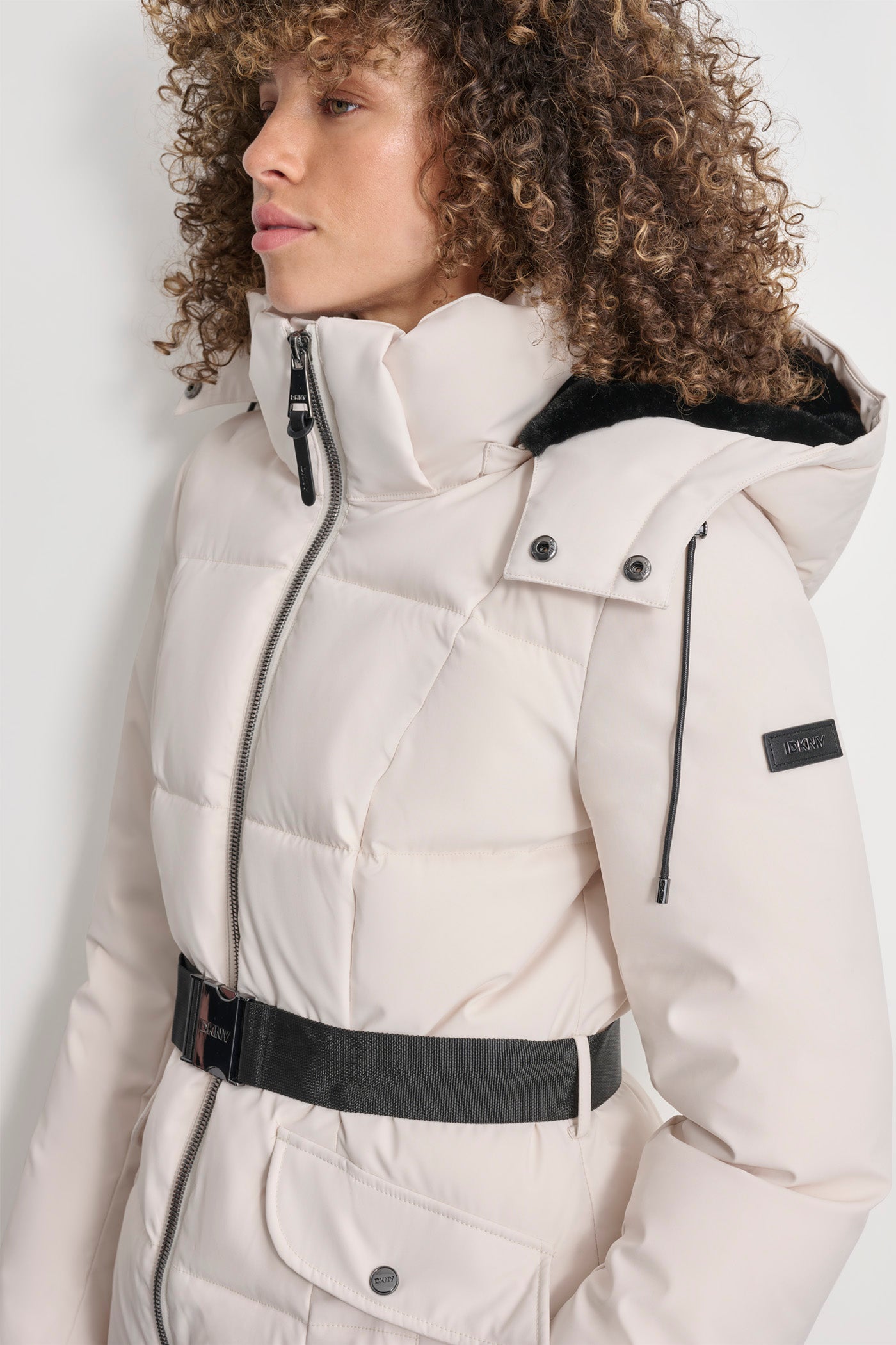 BOX QUILT LONG PUFFER WITH BELT VIEW 6