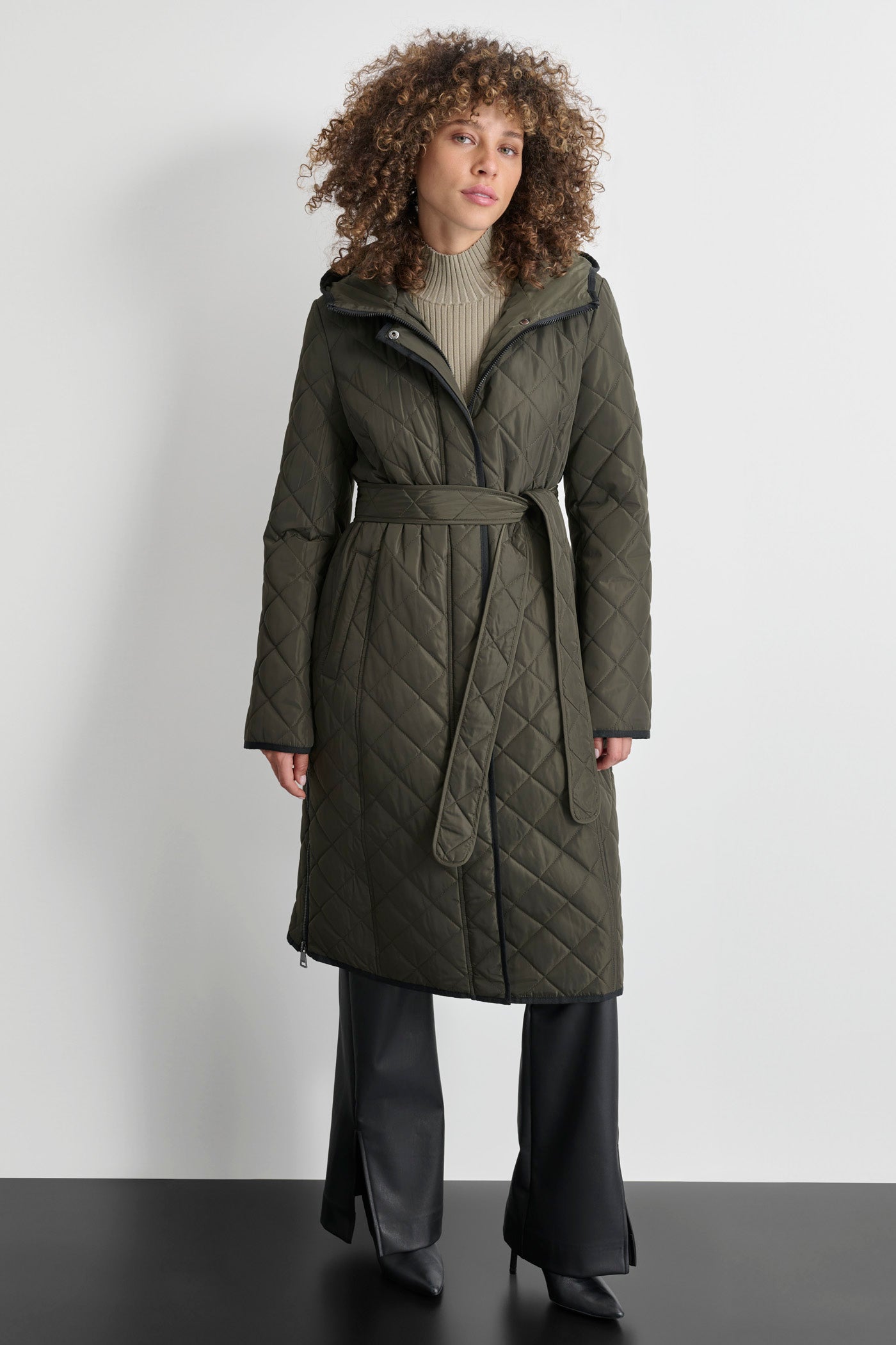 Green Long Quilted Trench, VIEW 1 | WOMENS COATS & JACKETS