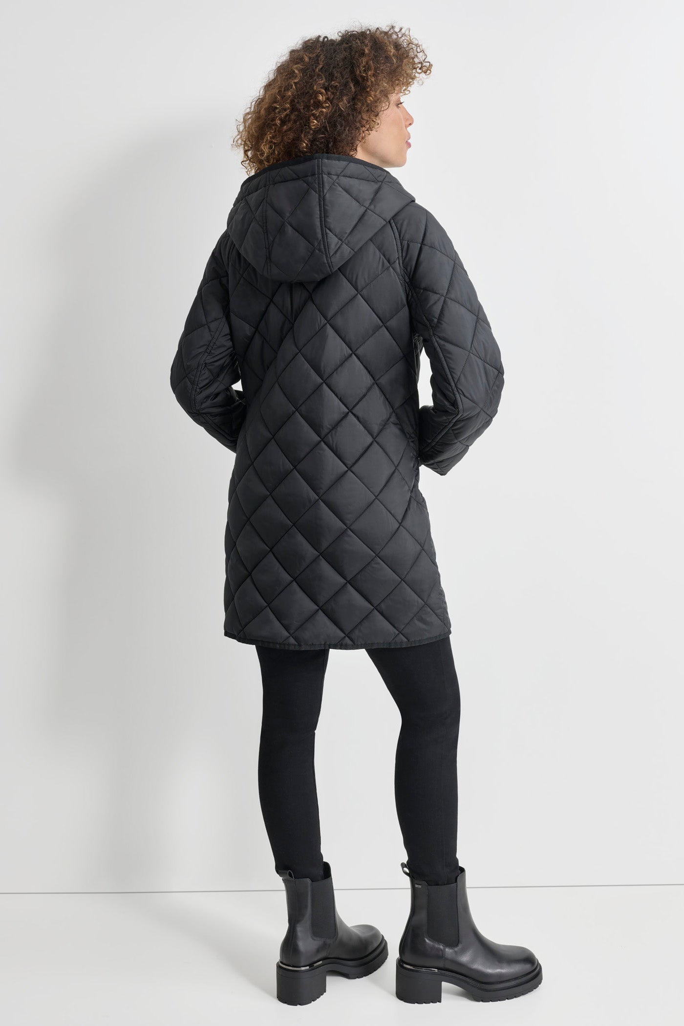 Black QUILTED COAT WITH TOGGLE, BACK VIEW | All Products