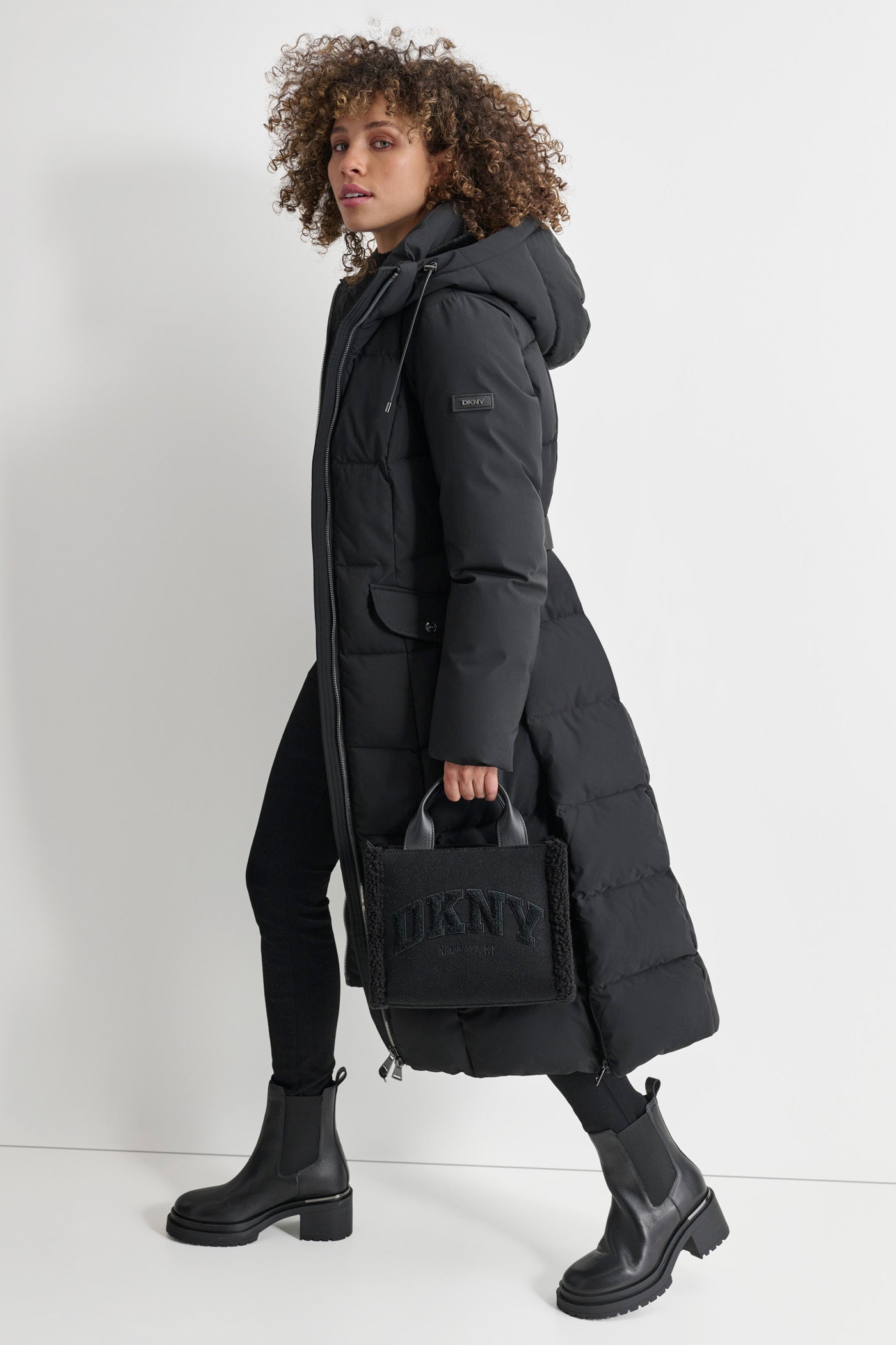 BOX QUILT LONG PUFFER WITH BELT VIEW 4
