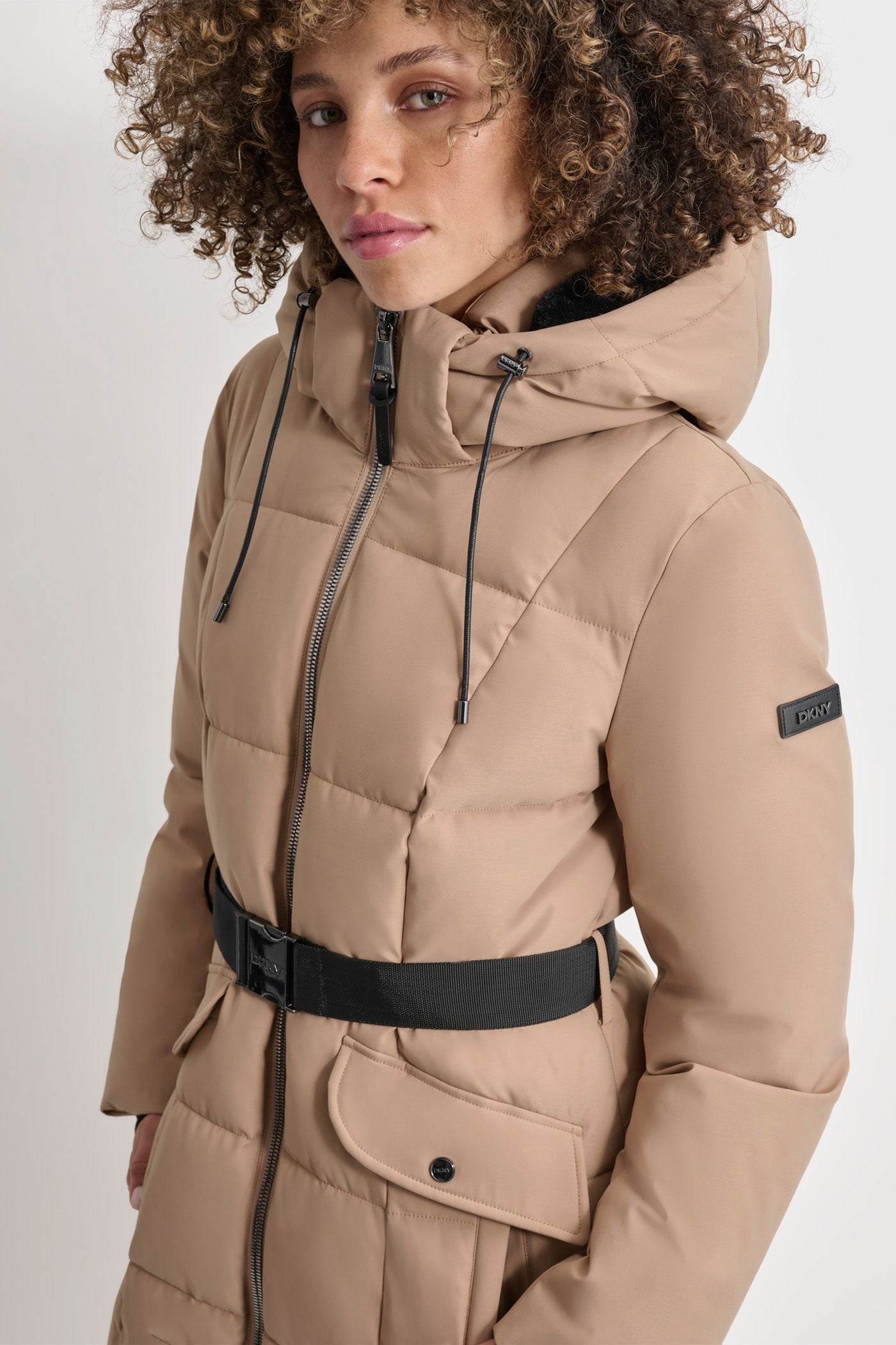 BOX QUILT LONG PUFFER WITH BELT VIEW 5