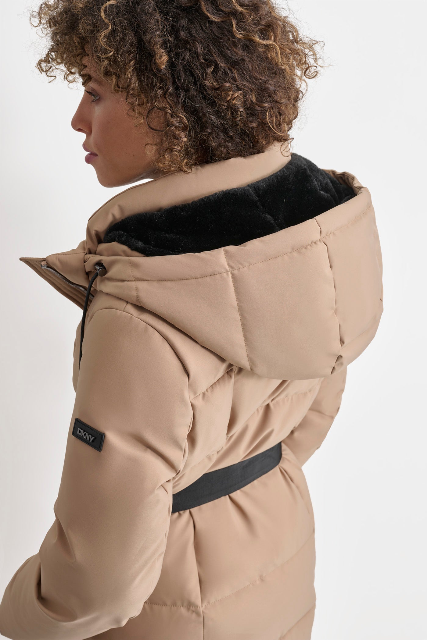 BOX QUILT LONG PUFFER WITH BELT VIEW 6