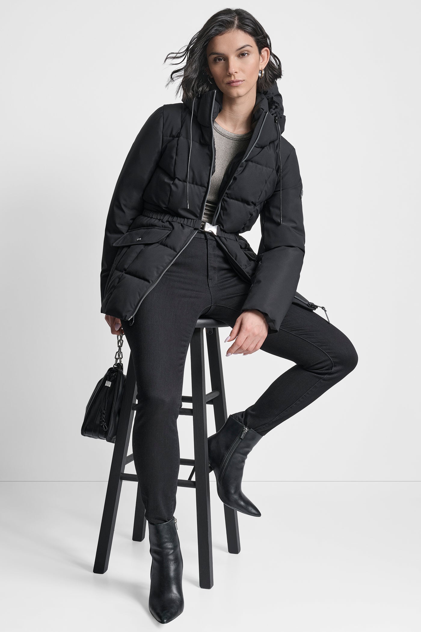 COTTON TOUCH PUFFER WITH HOOD AND BELT VIEW 6 | New Arrivals