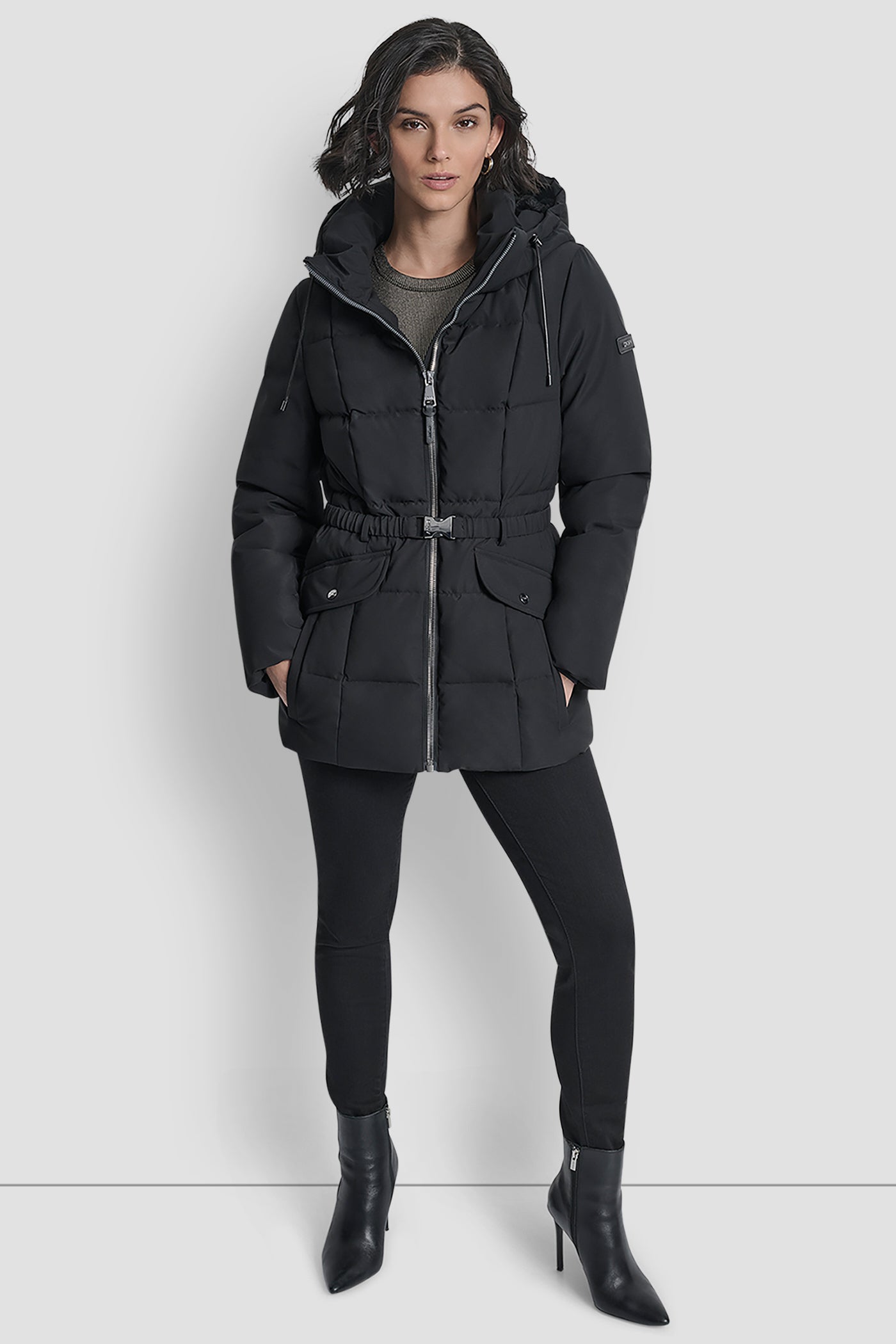 COTTON TOUCH PUFFER WITH HOOD AND BELT VIEW 4 | New Arrivals
