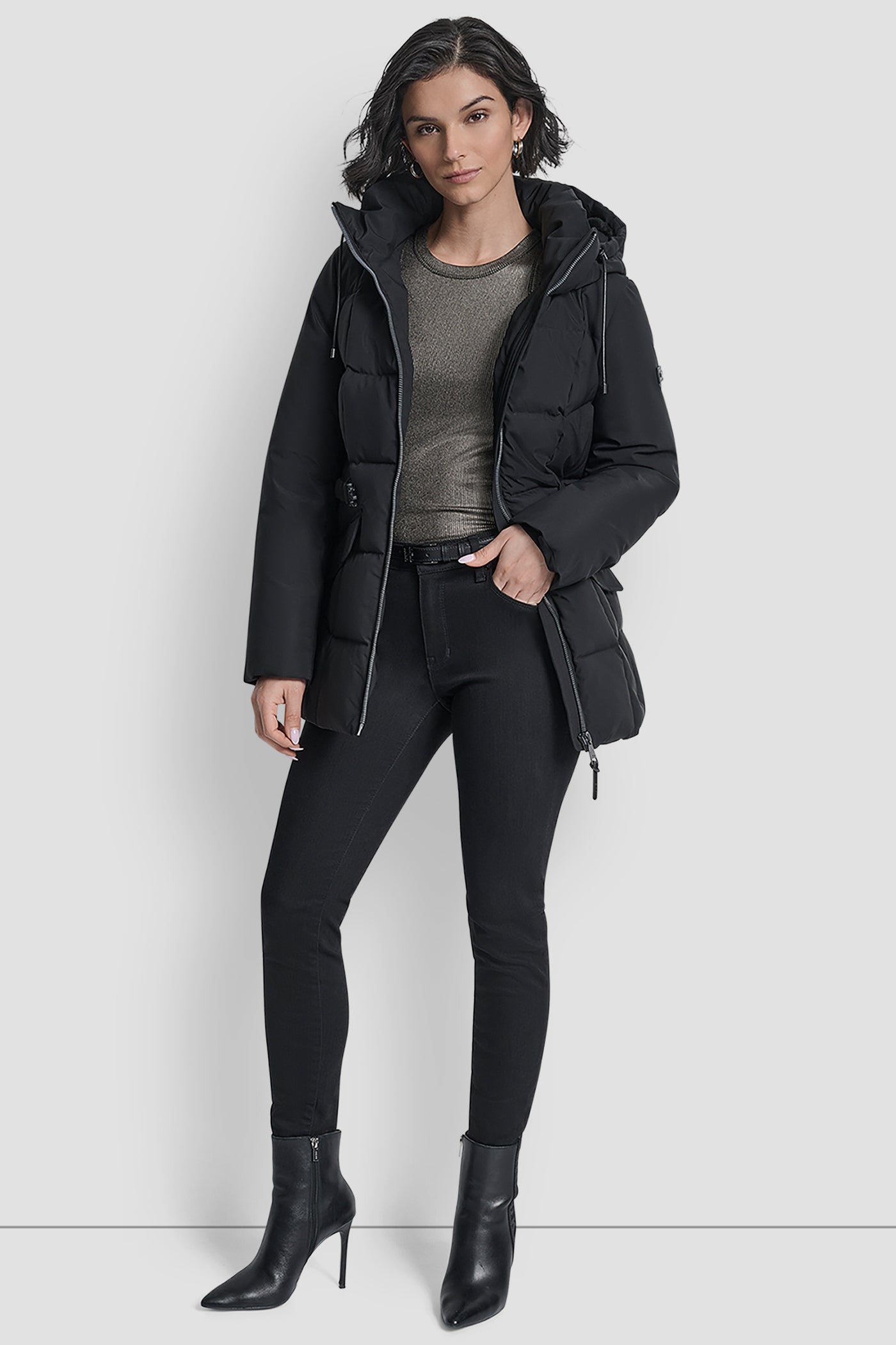 COTTON TOUCH PUFFER WITH HOOD AND BELT VIEW 5 | New Arrivals