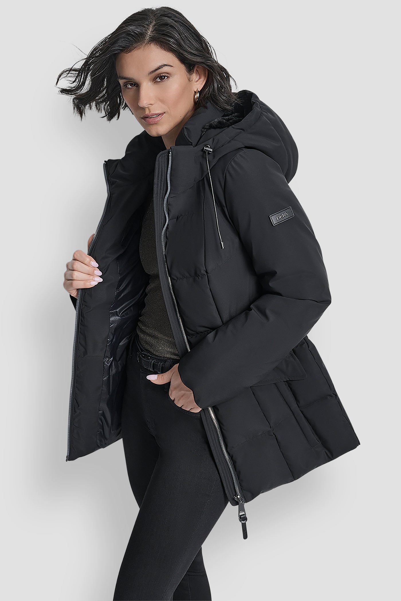 COTTON TOUCH PUFFER WITH HOOD AND BELT VIEW 3 | New Arrivals