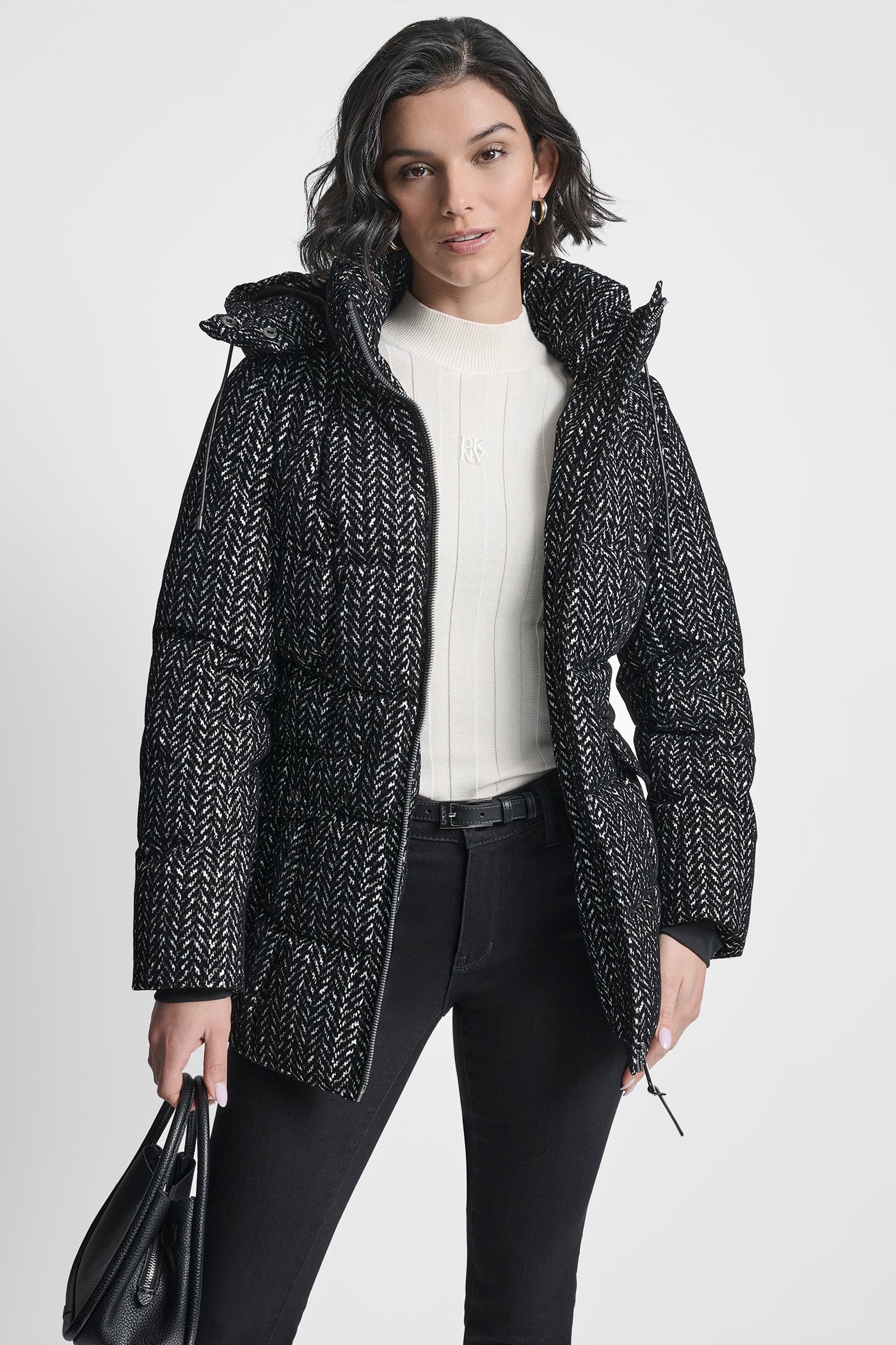 COTTON TOUCH PUFFER WITH HOOD AND BELT VIEW 7 | WOMENS COATS & JACKETS