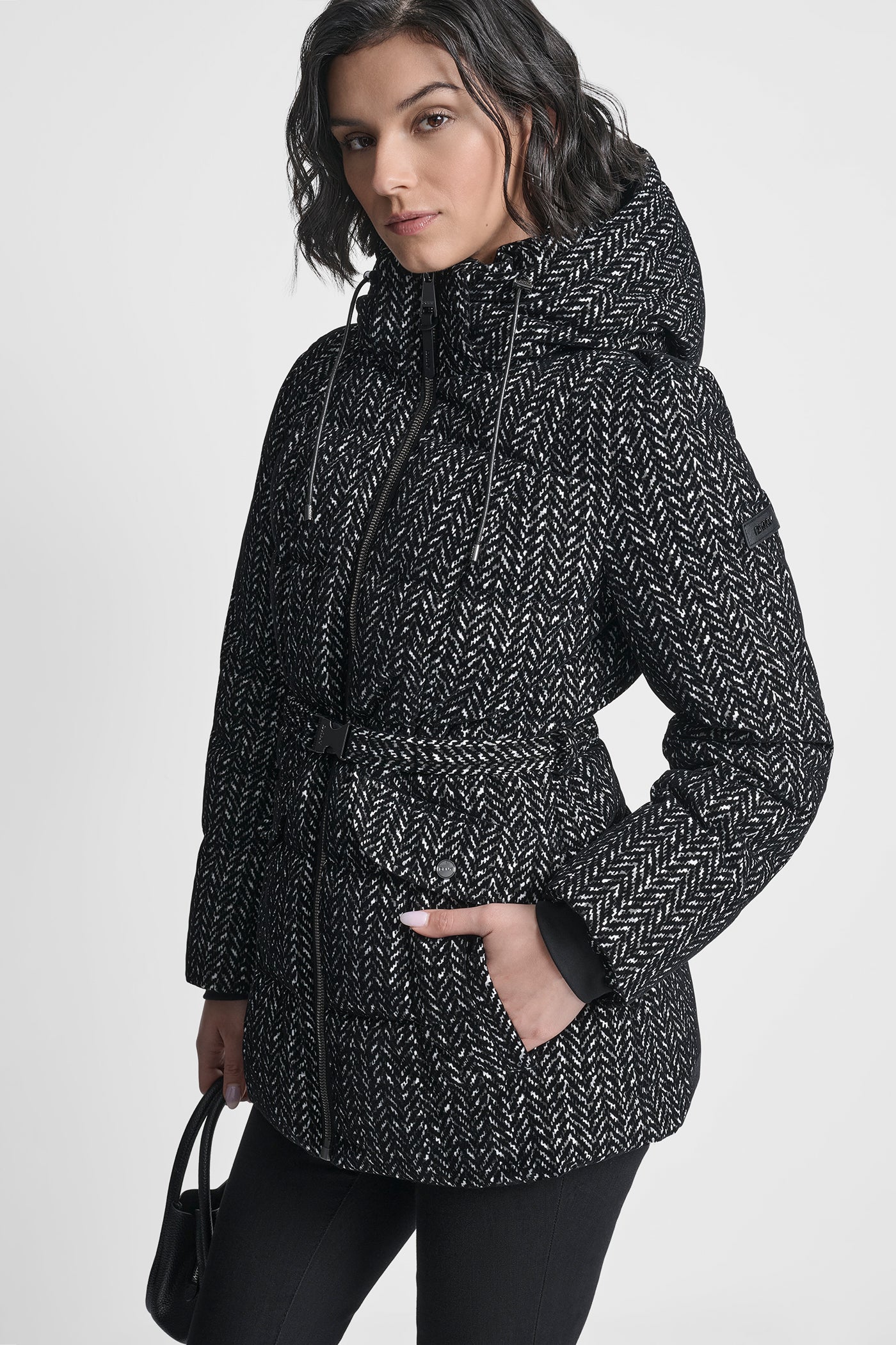 COTTON TOUCH PUFFER WITH HOOD AND BELT VIEW 3 | WOMENS COATS & JACKETS