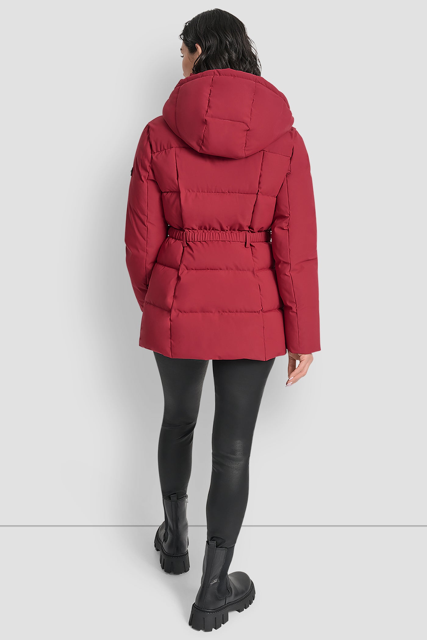 TIBETAN SHORT BELTED PUFFER JACKET, BACK VIEW | WOMENS COATS & JACKETS