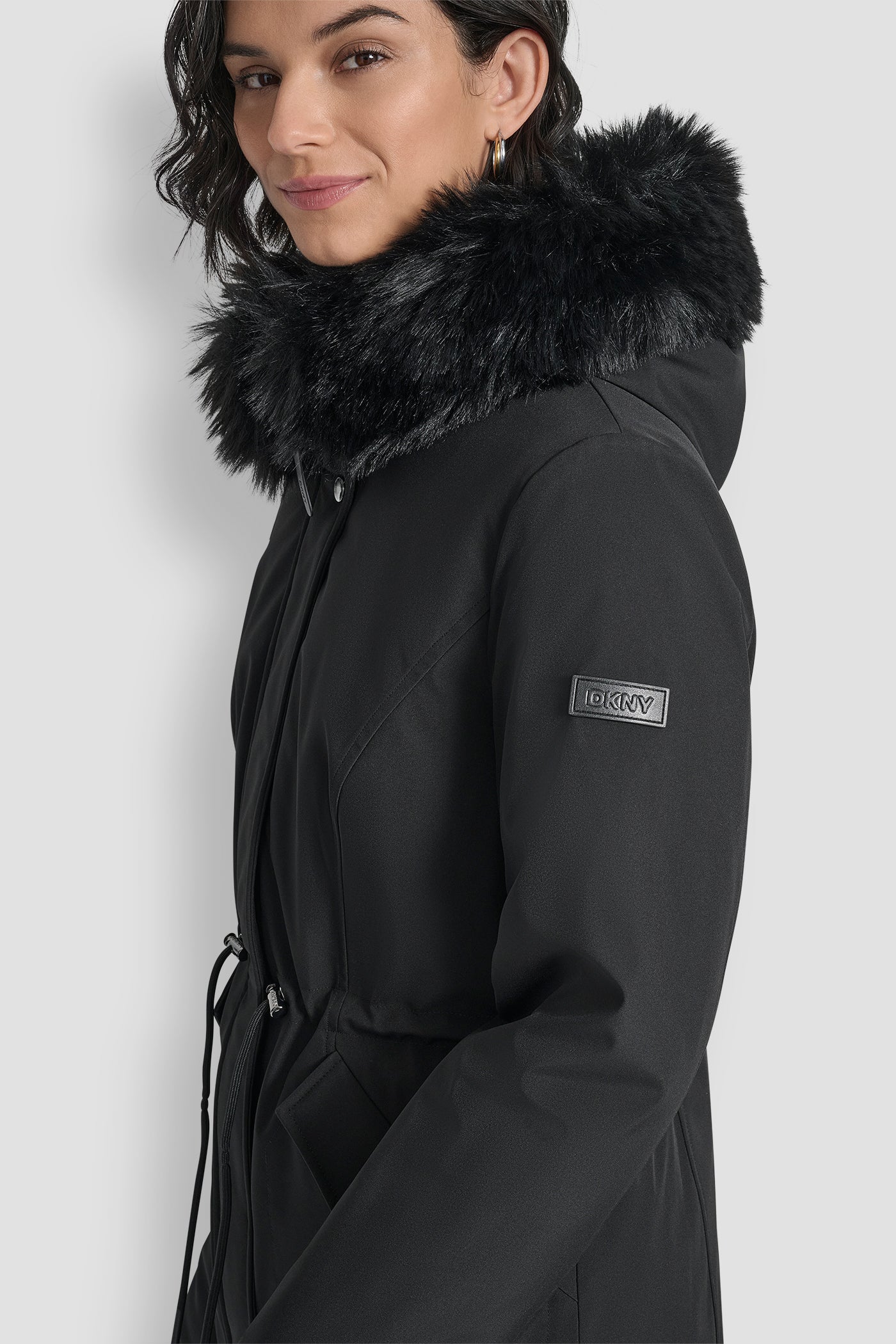 FAUX FUR TRIM HOODED ANONRAK WAIST COAT VIEW 4 | Back-To-School Shop