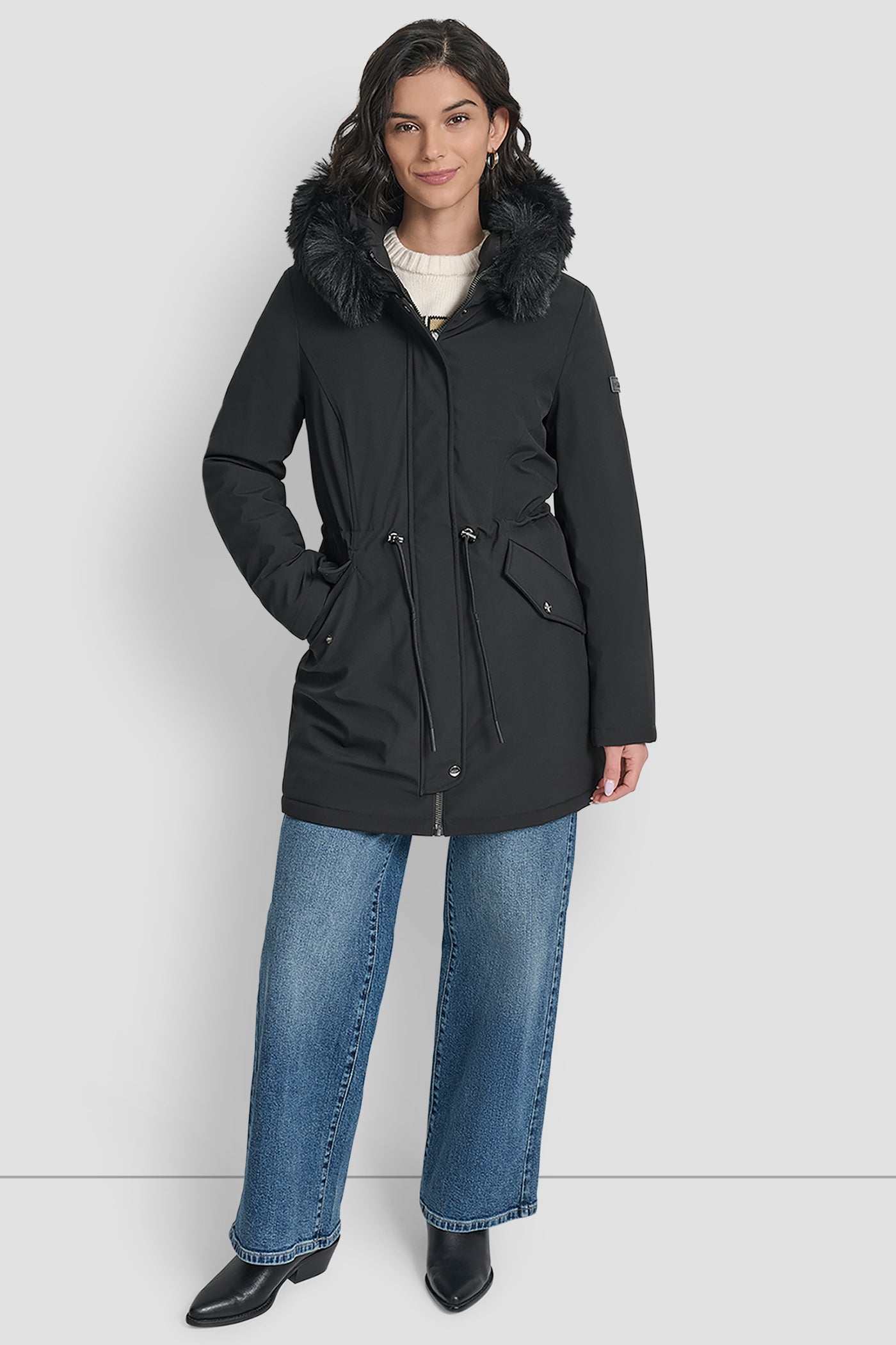 FAUX FUR TRIM HOODED ANONRAK WAIST COAT VIEW 9 | Back-To-School Shop