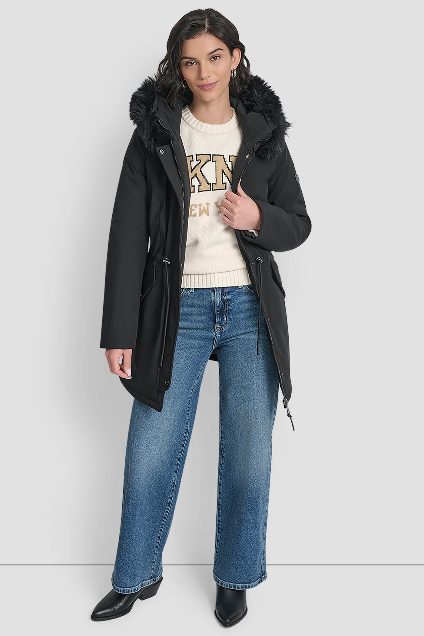 FAUX FUR TRIM HOODED ANONRAK WAIST COAT VIEW 8 | Back-To-School Shop