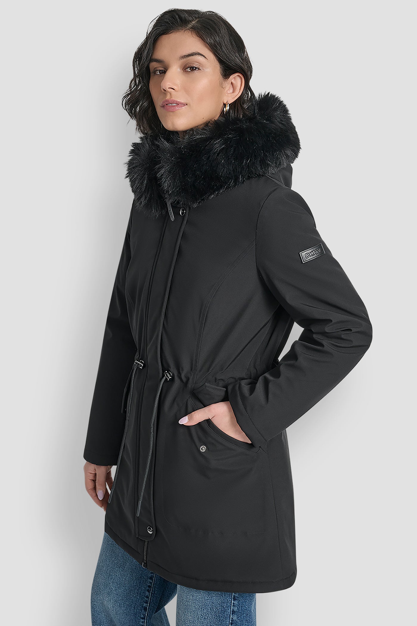 FAUX FUR TRIM HOODED ANONRAK WAIST COAT VIEW 3 | Back-To-School Shop