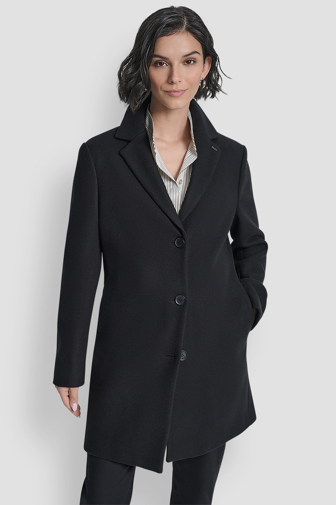Black LONG SLEEVE BLAZER COAT, FRONT VIEW | 9-5 Edit