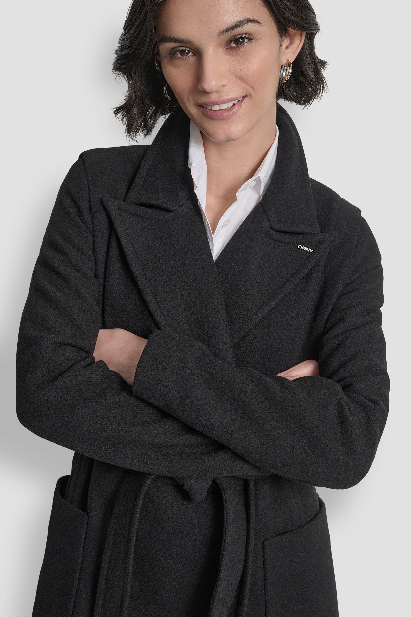 LONG WOOL TAILORED TIE WAIST COAT VIEW 4 | DKNY Promo