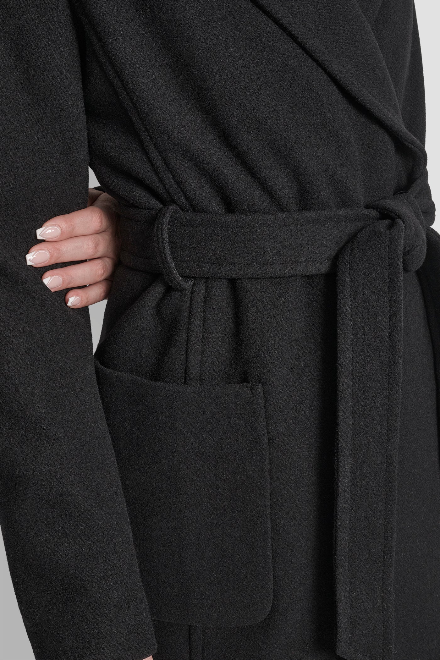 LONG WOOL TAILORED TIE WAIST COAT VIEW 7 | DKNY Promo