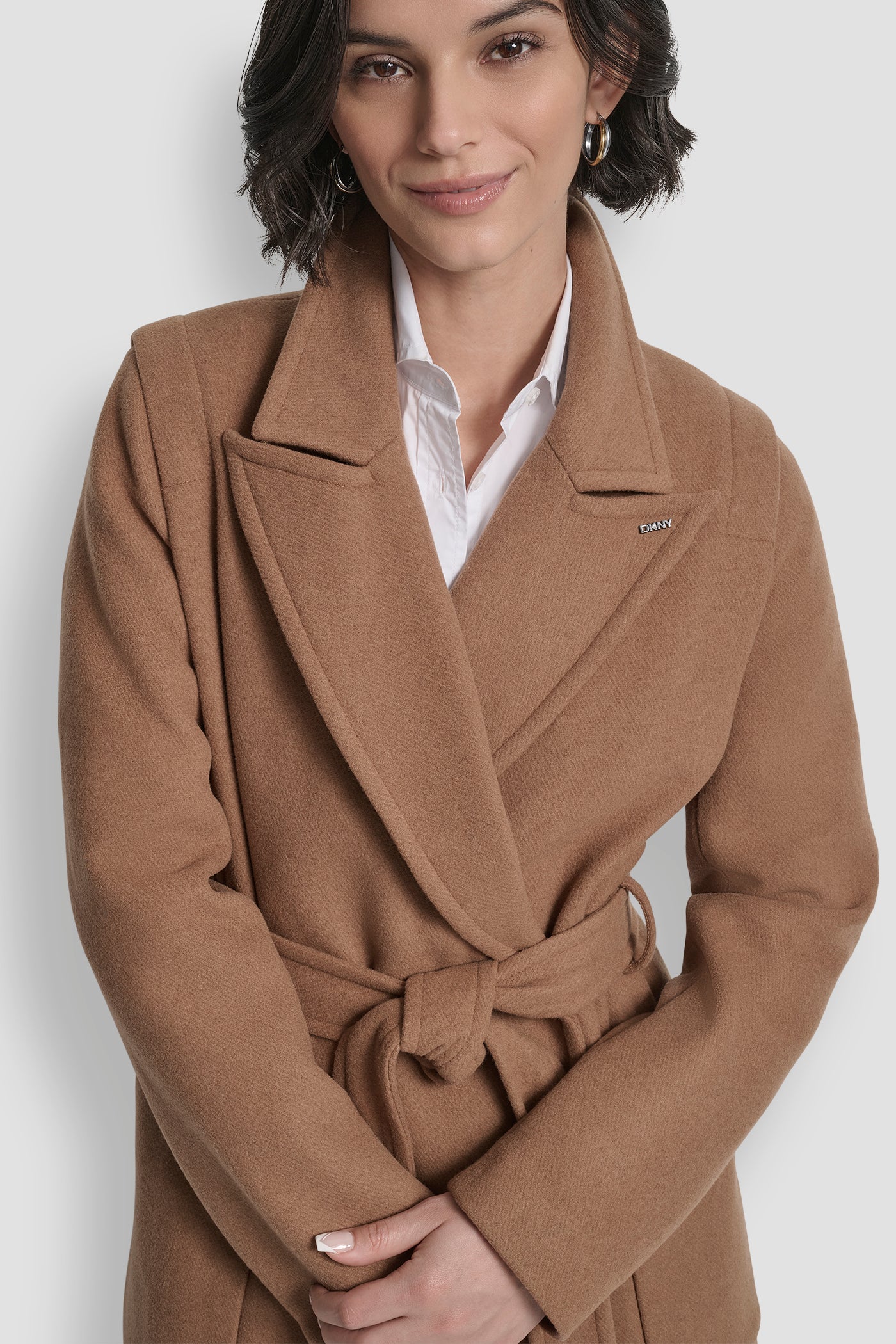 LONG WOOL TAILORED TIE WAIST COAT VIEW 7 | DKNY Promo