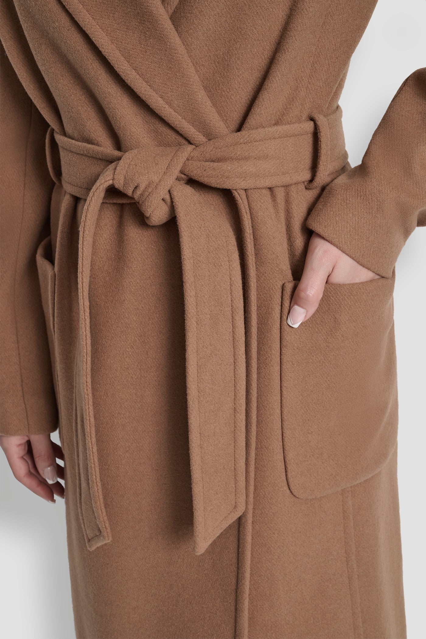 LONG WOOL TAILORED TIE WAIST COAT VIEW 5 | DKNY Promo