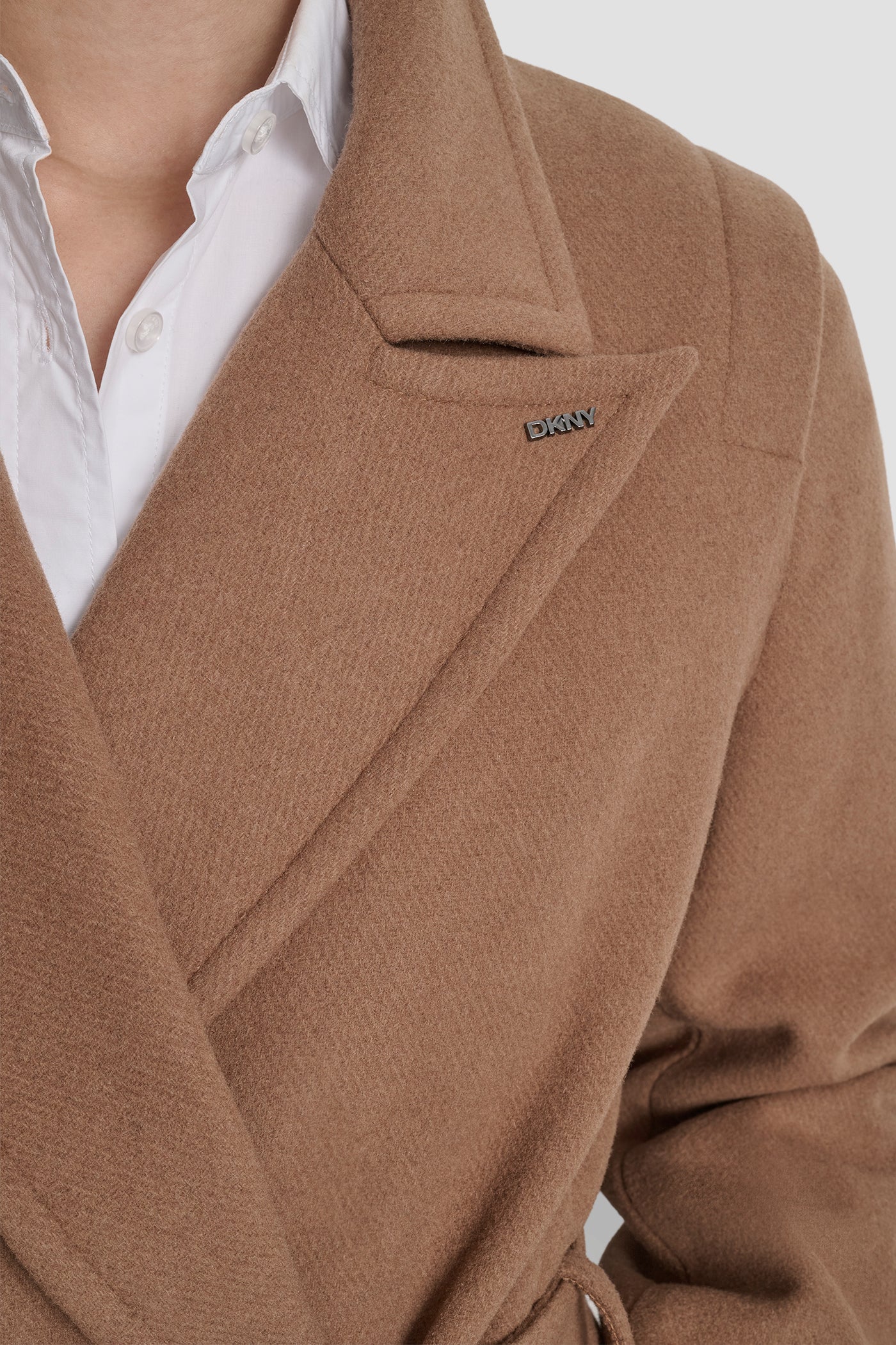LONG WOOL TAILORED TIE WAIST COAT VIEW 6 | DKNY Promo