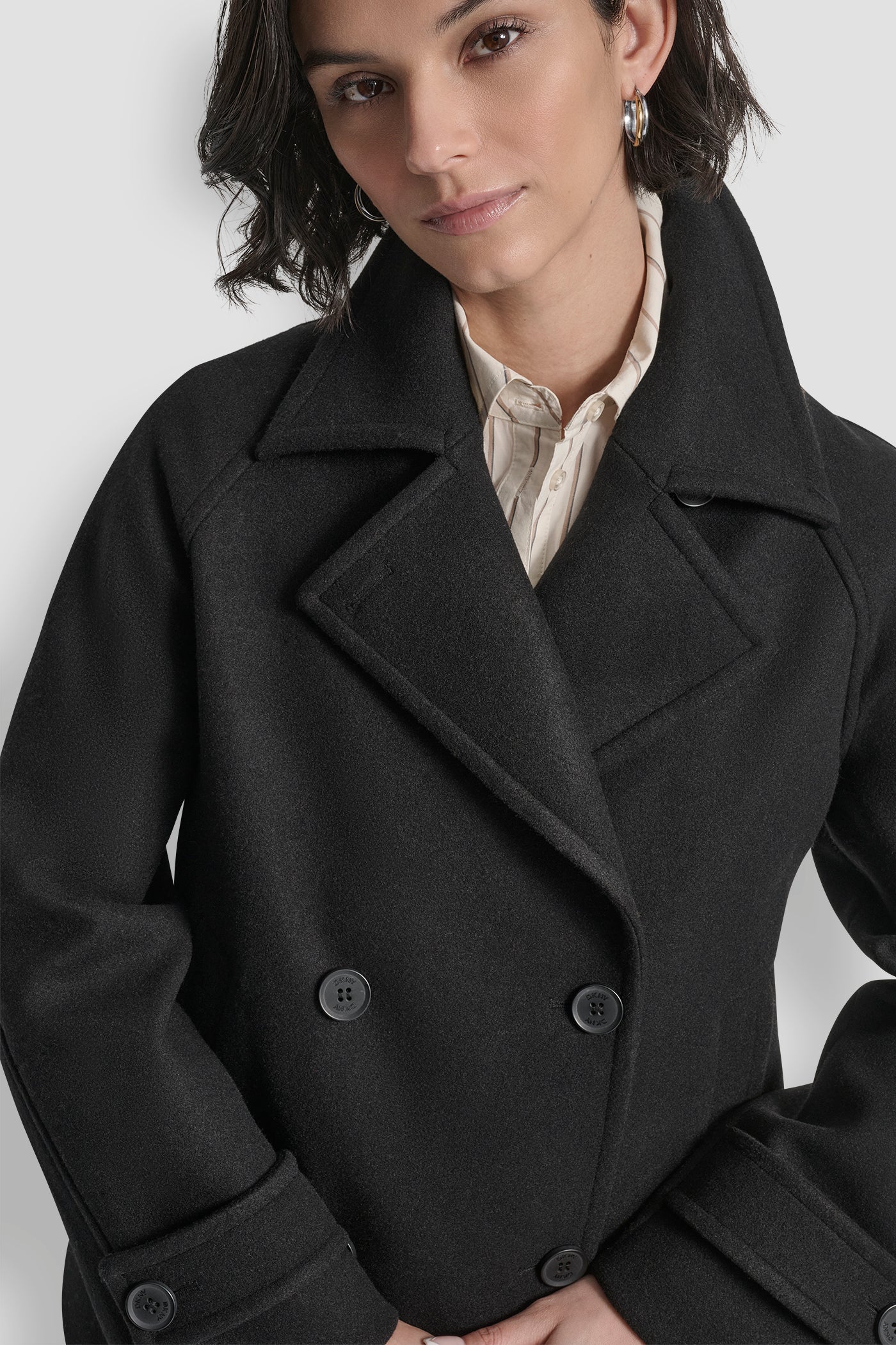 Black SHORT FAUX WOOL JACKET, BACK VIEW | WOMENS COATS & JACKETS