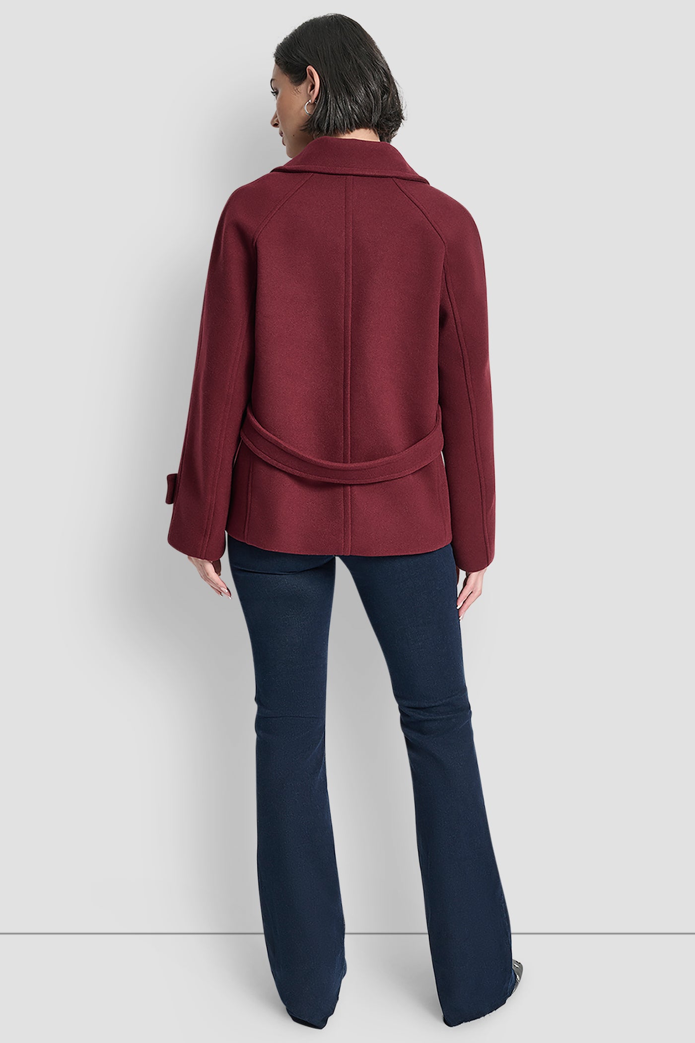 BORDEAUX SHORT FAUX WOOL JACKET, BACK VIEW | DKNY Promo