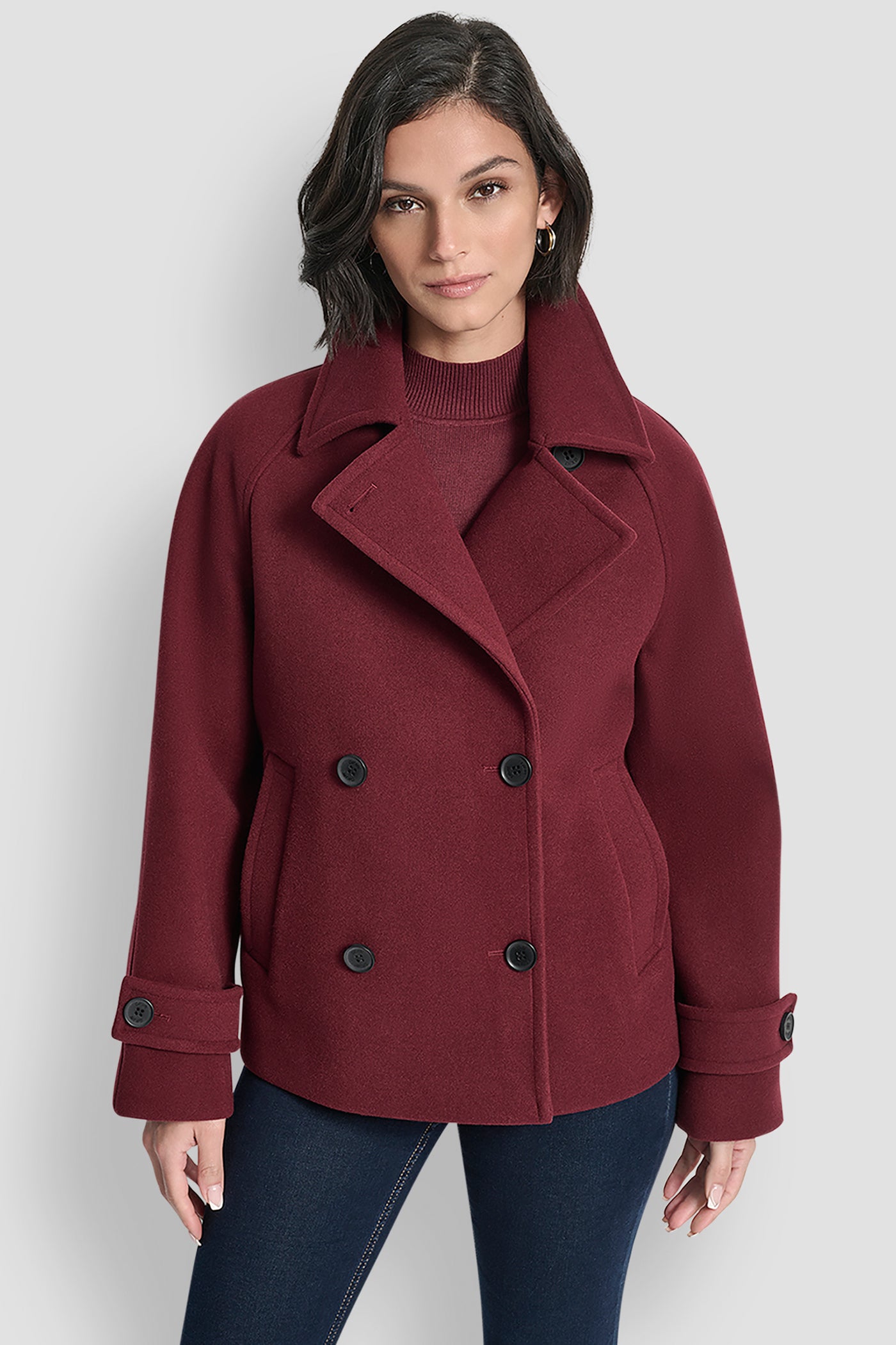 BORDEAUX SHORT FAUX WOOL JACKET, FRONT VIEW | DKNY Promo