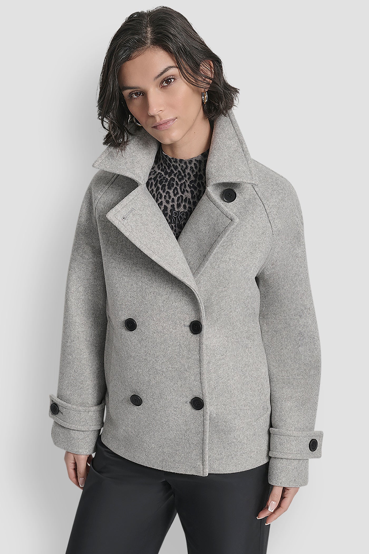 LIGHT GREY SHORT FAUX WOOL JACKET, VIEW 1 | WOMENS COATS & JACKETS