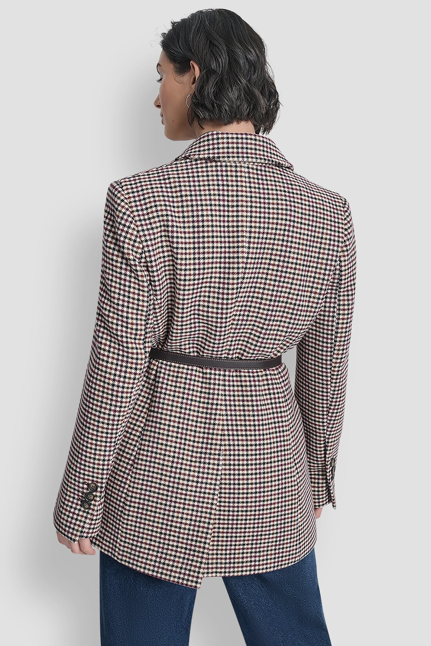 Plaid Combo PLAID JACKET WITH BELT, BACK VIEW | WOMENS COATS & JACKETS