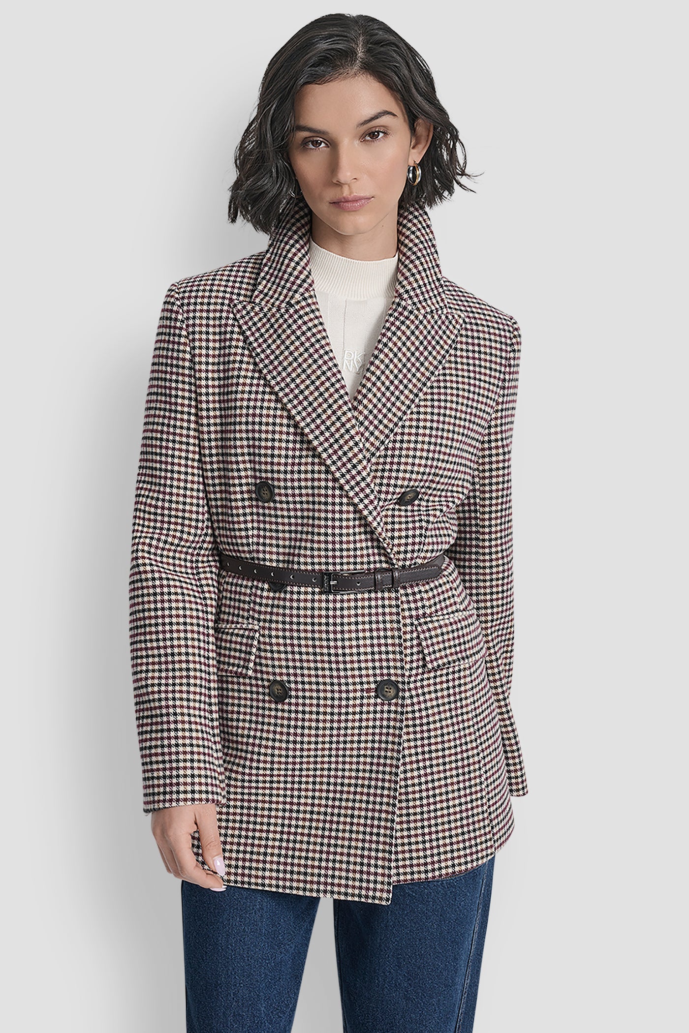 Plaid Combo PLAID JACKET WITH BELT, FRONT VIEW | WOMENS COATS & JACKETS
