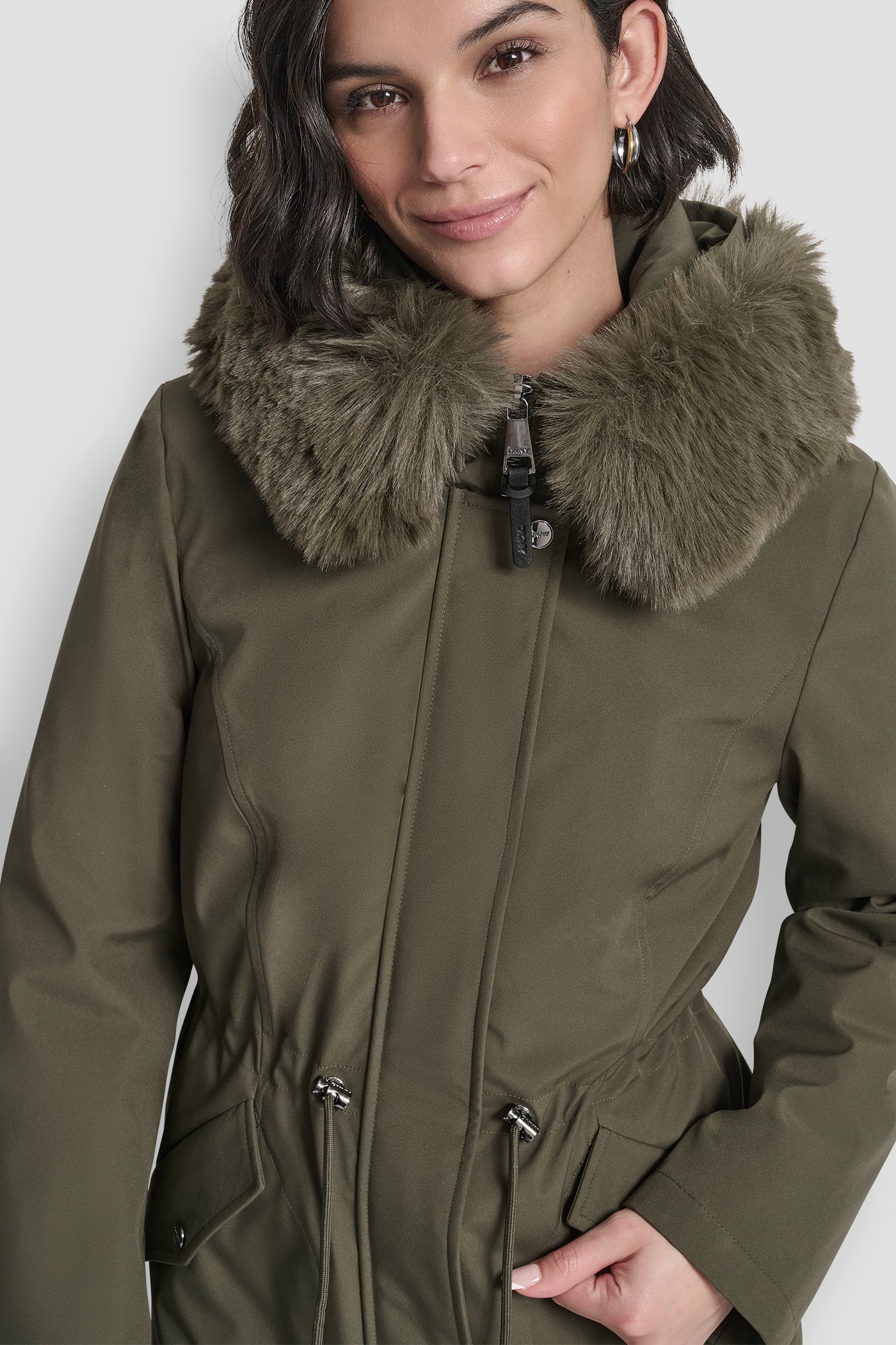 FAUX FUR TRIM HOODED ANONRAK WAIST COAT VIEW 6 | Back-To-School Shop