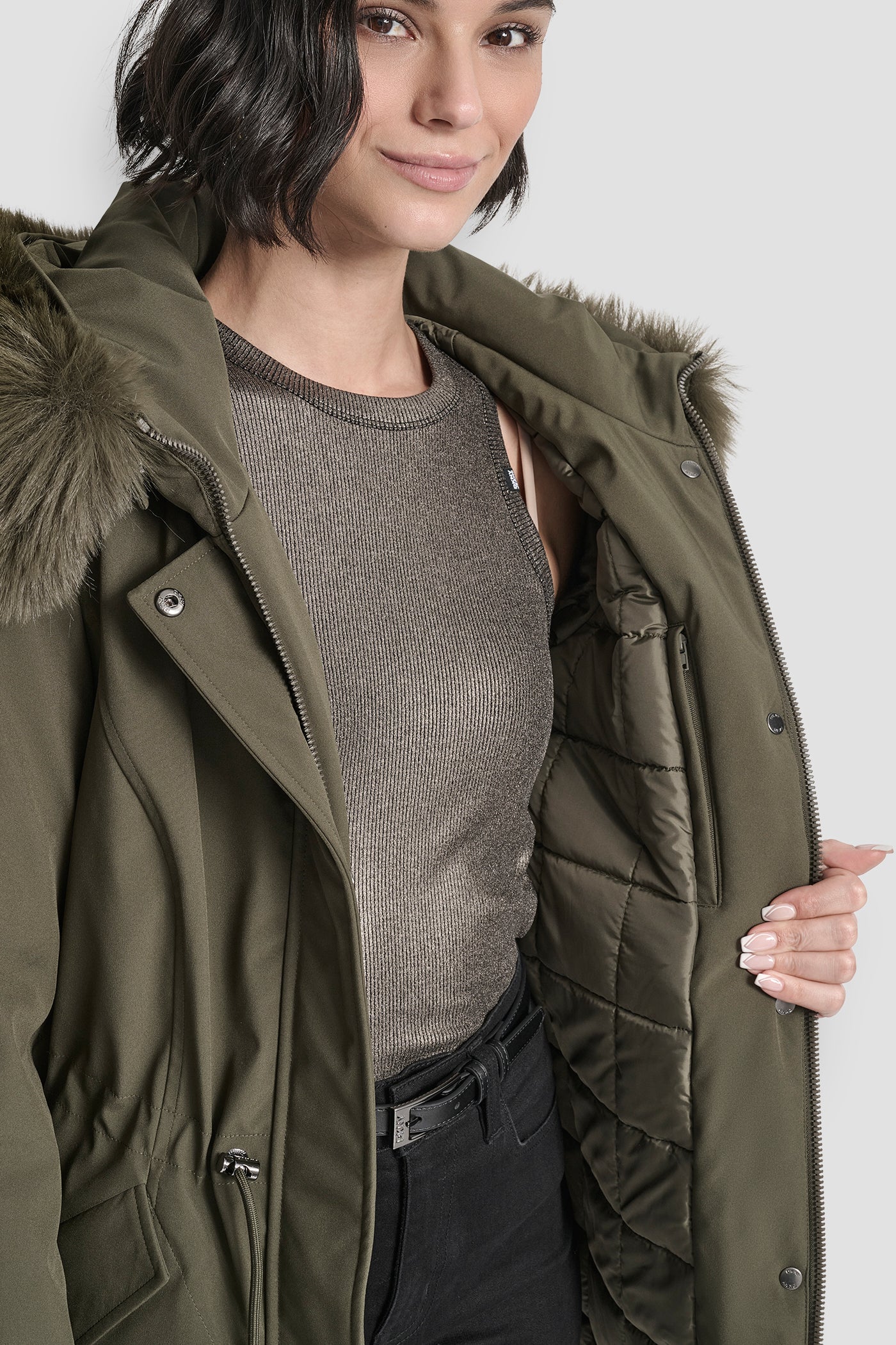 FAUX FUR TRIM HOODED ANONRAK WAIST COAT VIEW 5 | Back-To-School Shop